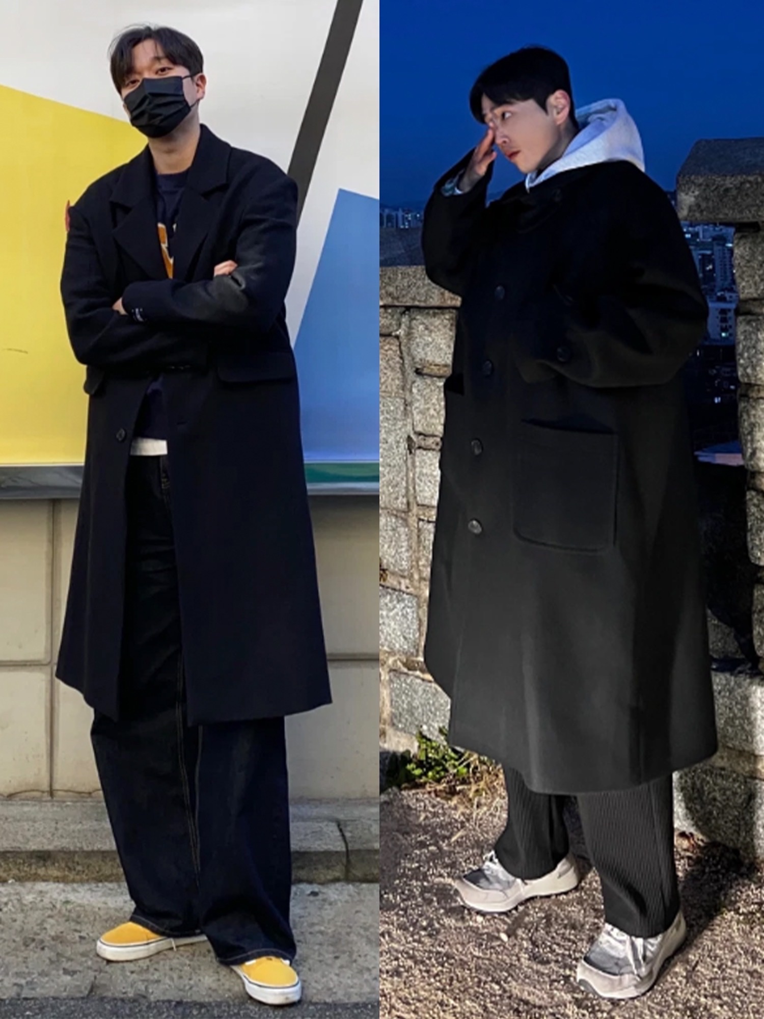 Undermycar Majanne Multi Button Oversized Wool Coat Black Oyster - 21FW, Undermycar Legion.02 Balmacaan Oversized Wool Coat Black 착용 스타일 - 3