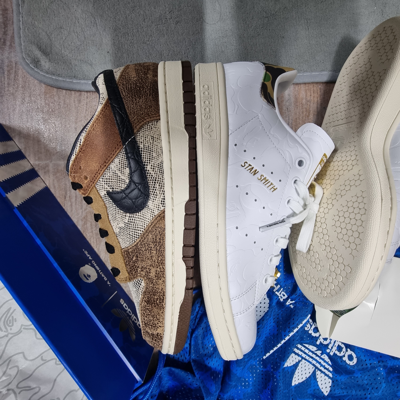 Adidas x BAPE Stan Smith Cloud White Off White 착용 스타일 - 6