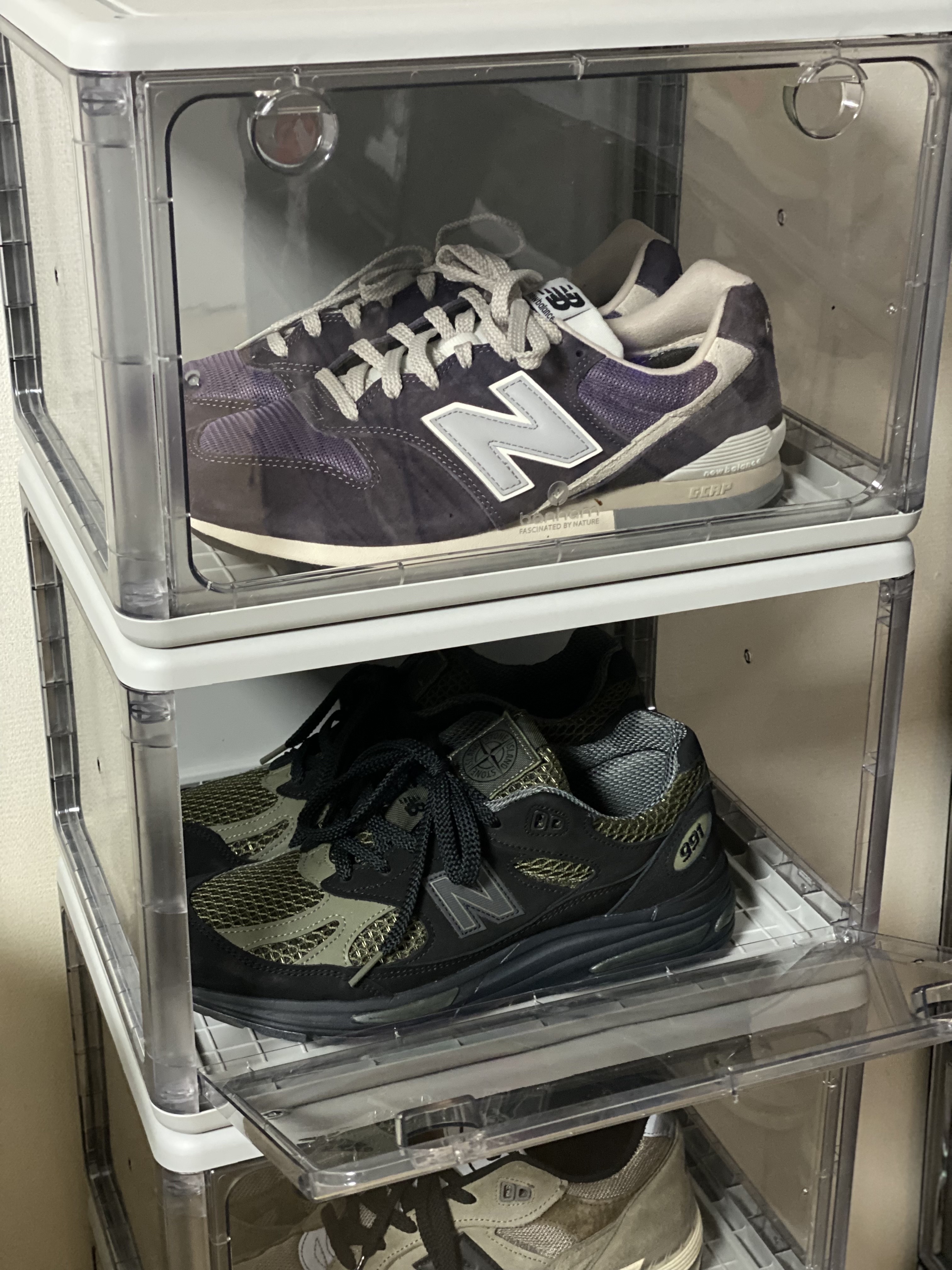 New Balance x Stone Island 991v2 Made in UK Black Olive Night, New Balance 996 Purple 착용 스타일 - 2
