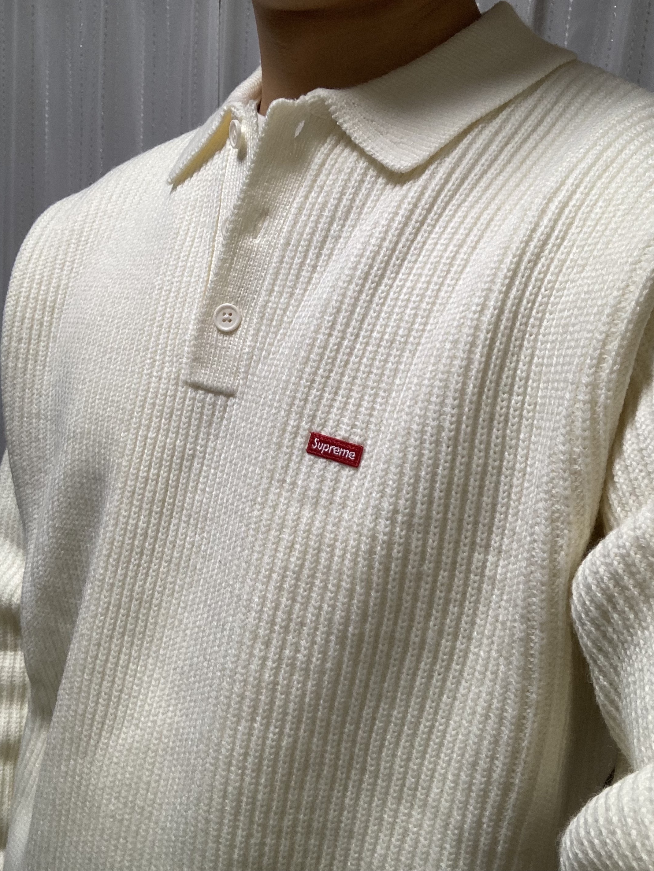 Supreme Small Box Polo Sweater Ivory - 23FW 착용 스타일 - 2