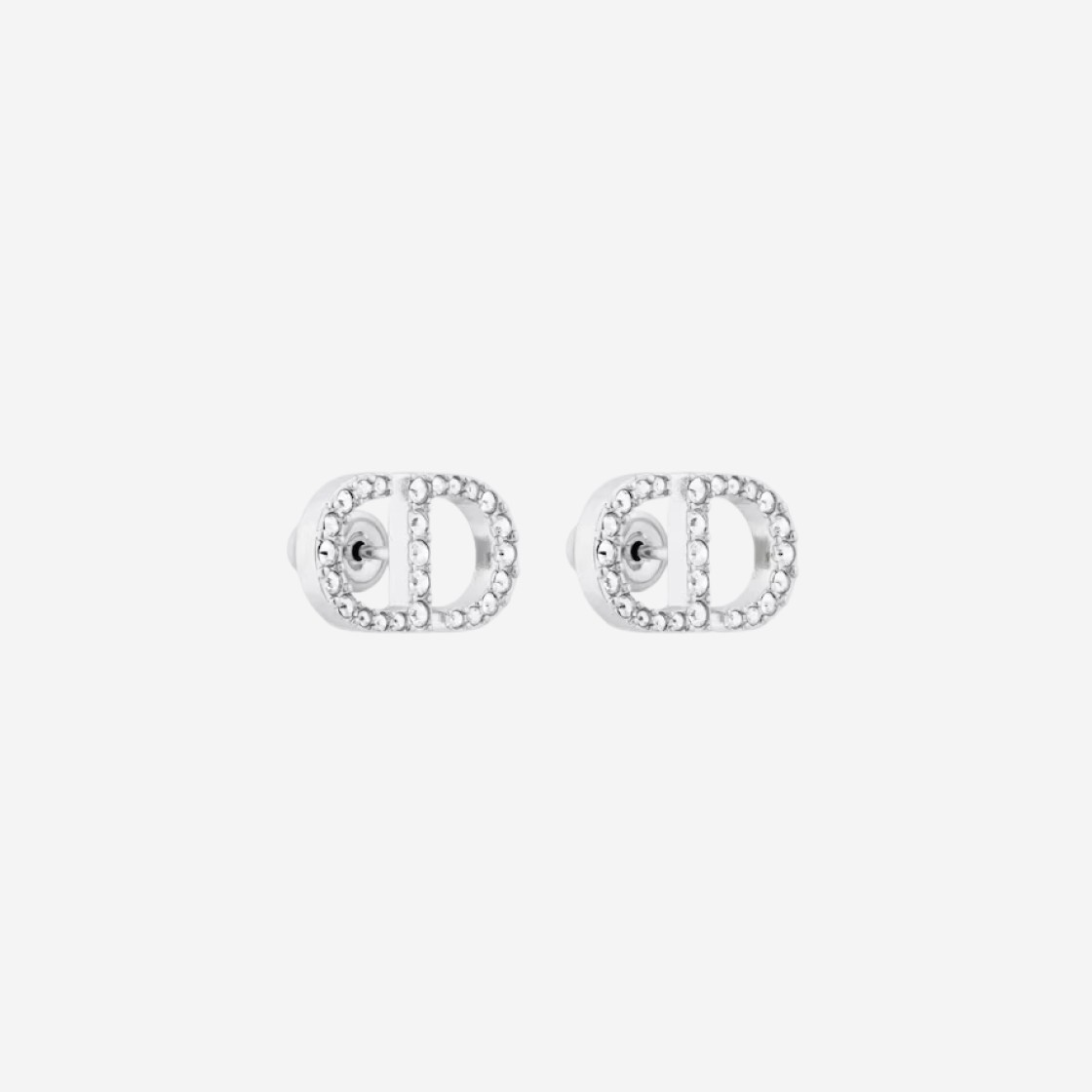 (W) Dior Petit CD Stud Earrings Silver Finish Metal White Crystals 상세 이미지 2