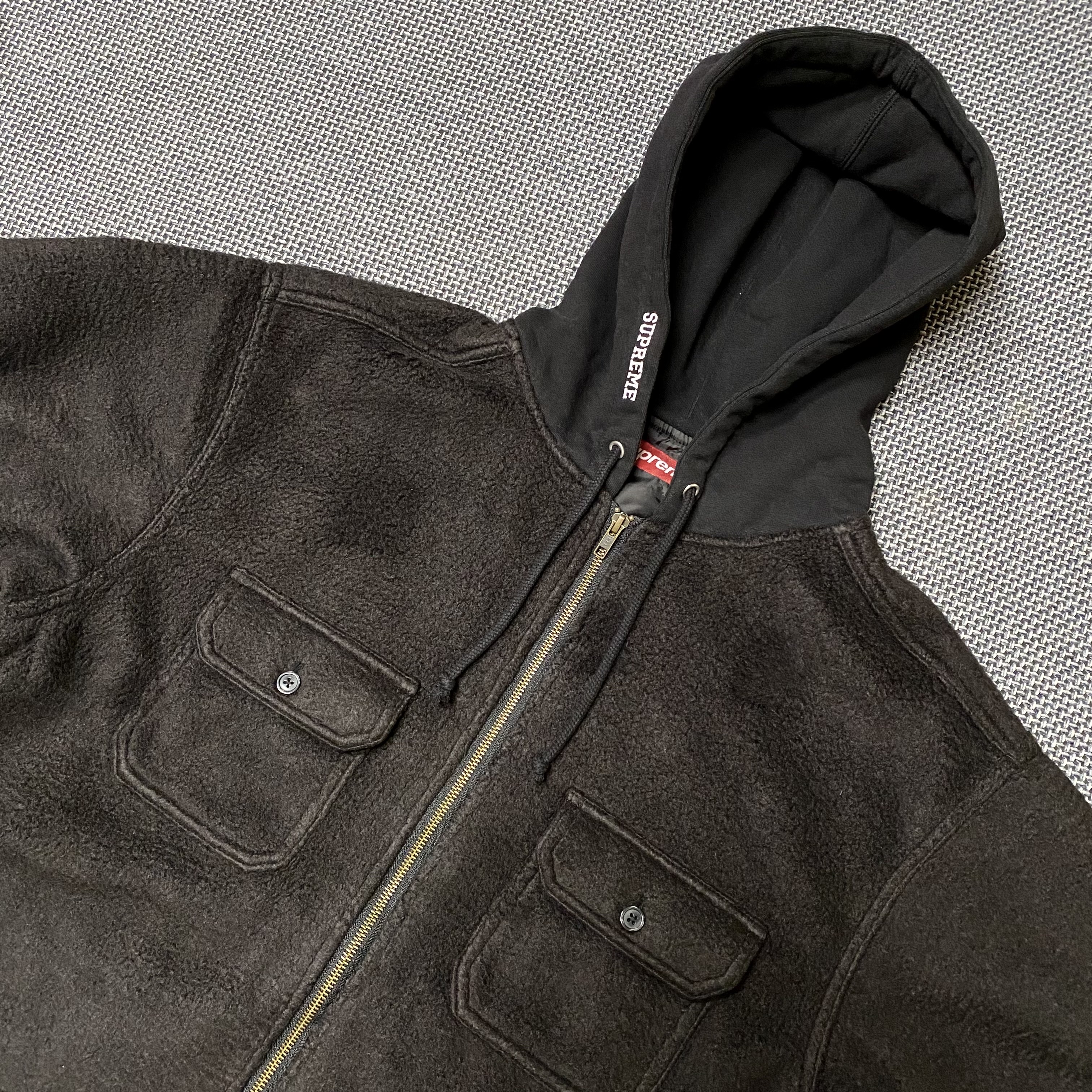 Supreme Fleece Zip Up Hooded Shirt Black - 23FW 착용 스타일