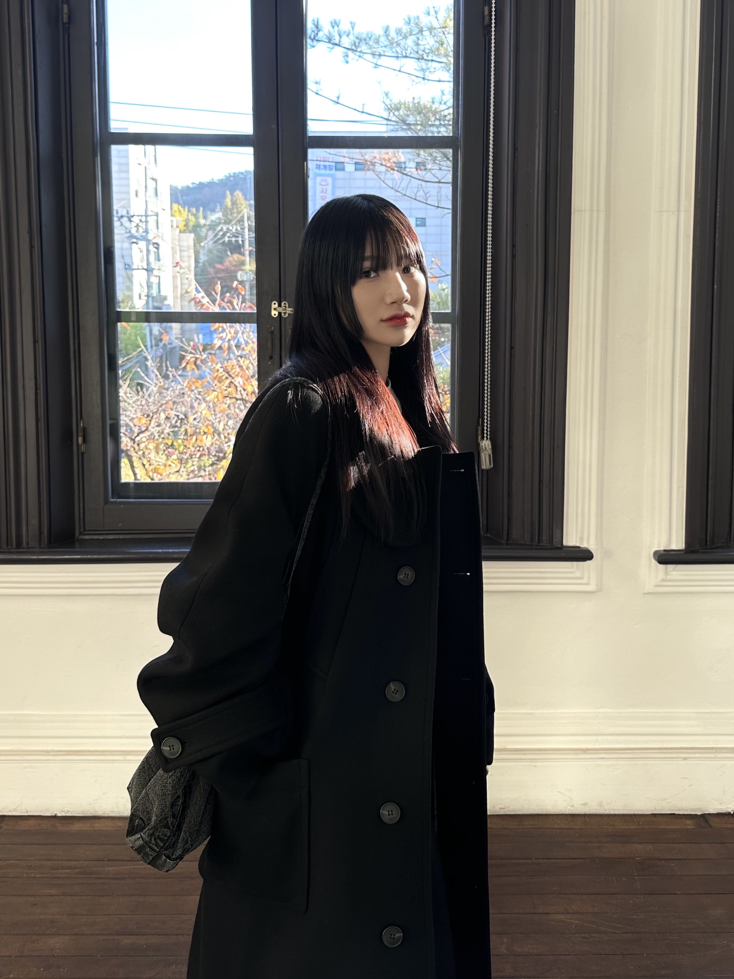 Undermycar Legion.02 Balmacaan Oversized Wool Coat Black, Subu Permanent F-Line Dots 착용 스타일 - 1