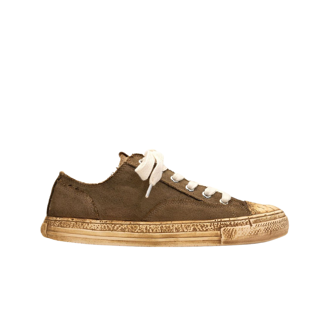 S10FW208-BROWN Maison Mihara Yasuhiro General Scale Past Sole 6-Hole Overdyed Canvas Low-top Sneakers Brown