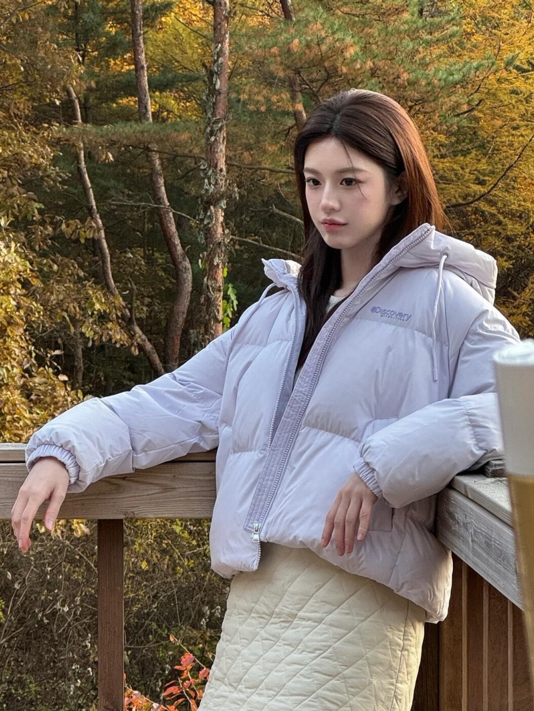 (W) Duvetica Grumium Reversible Vest Cream, (W) Discovery Expedition Olive RDS Short Down Jacket Cream 착용 스타일 - 3