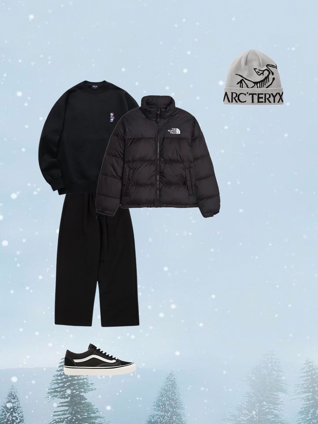 The North Face 1996 Retro Nuptse Jacket Dark Oak, New Balance 530 Classic Black 착용 스타일 - 3