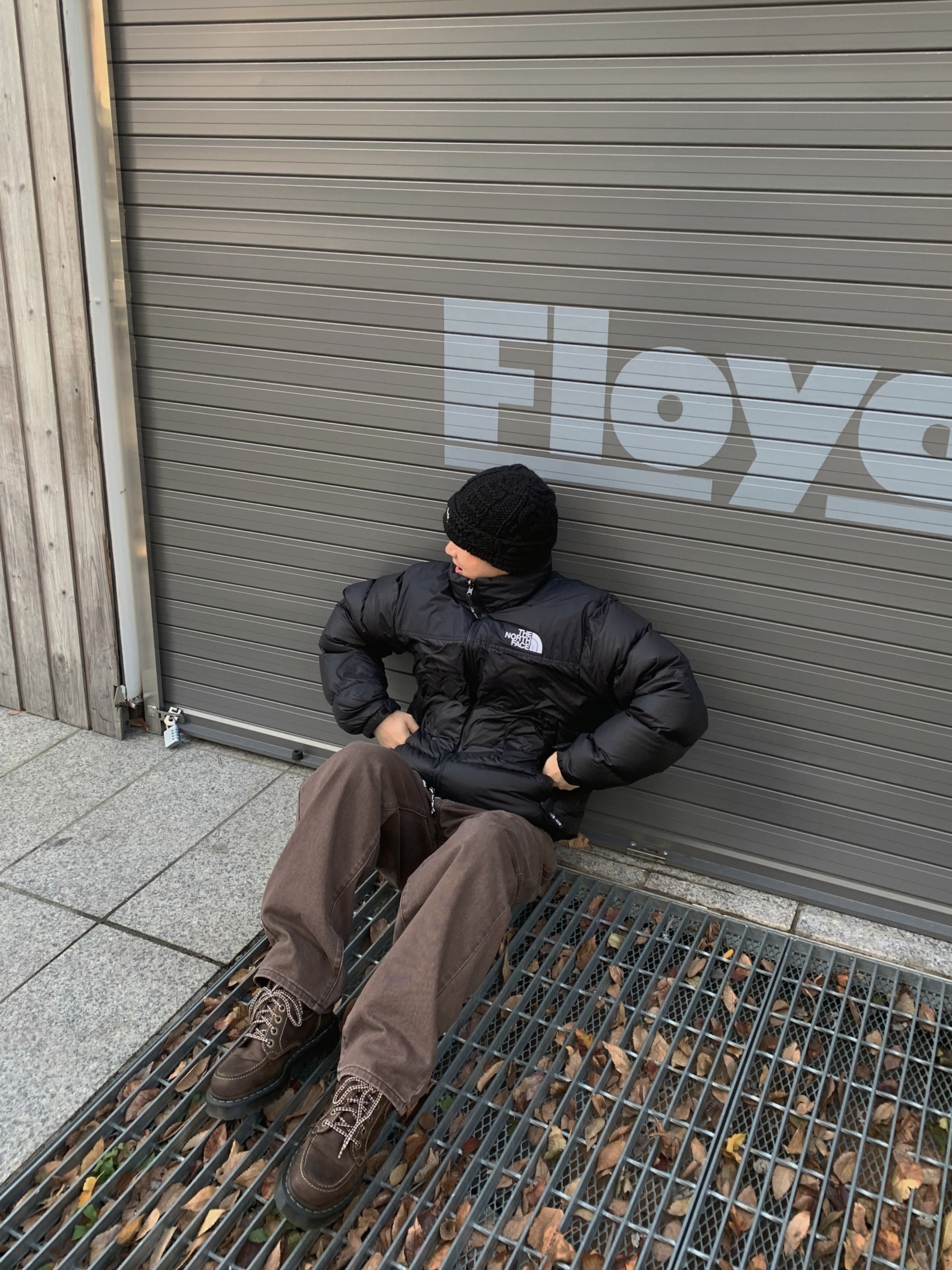 The North Face 1996 Eco Nuptse Jacket Black, Stussy Knit Patchwork Beanie Black 착용 스타일 - 1