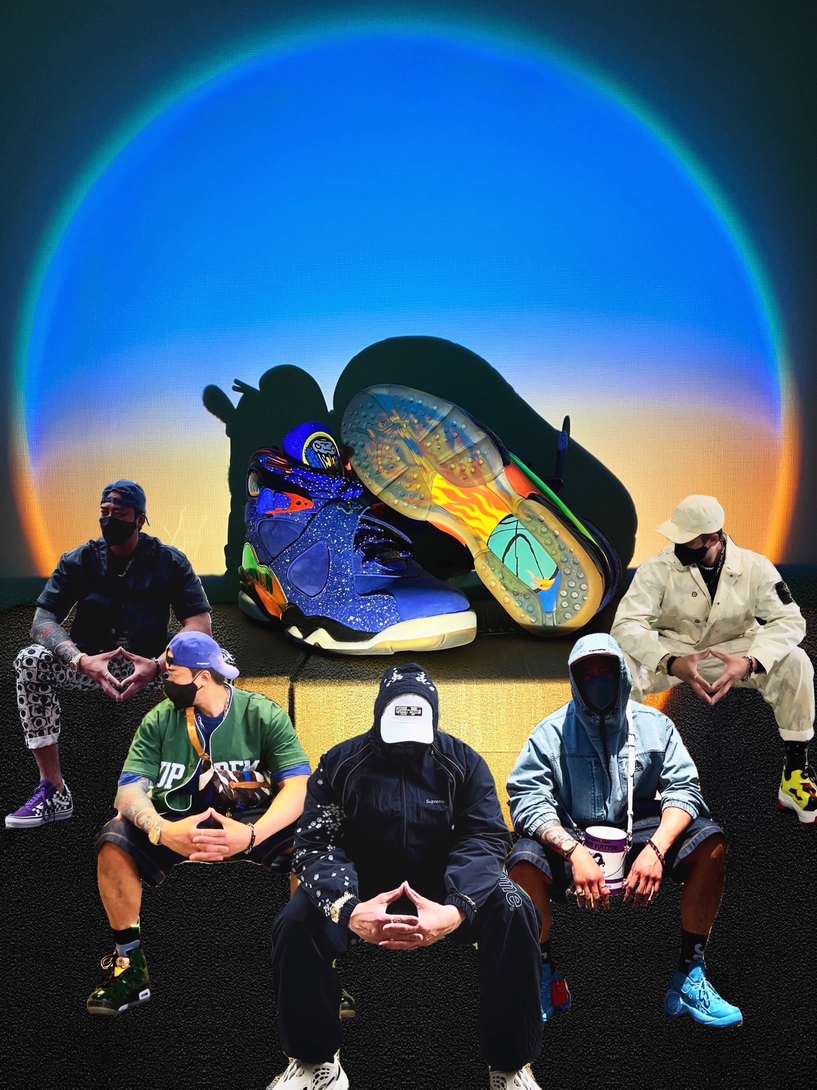 Jordan 8 Retro Doernbecher, Supreme x Stone Island Reactive Ice Camo Ripstop Camp Cap Tan - 22SS 착용 스타일 - 1