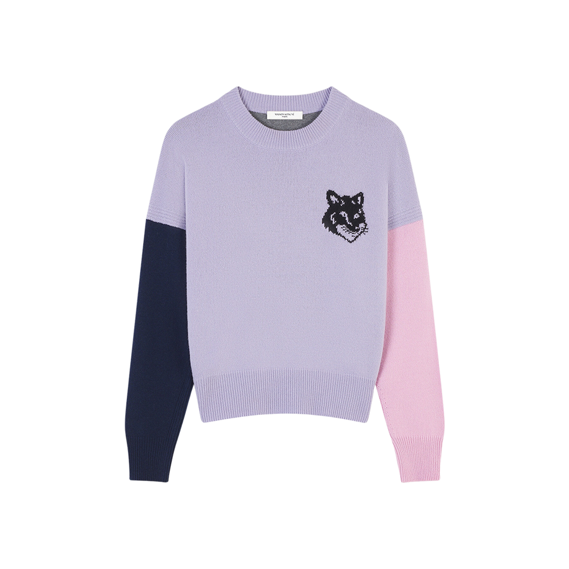 (W) Maison Kitsune Fox Head Intarsia Comfort Jumper In Colour Block Light Purple Grey 상세 이미지 1