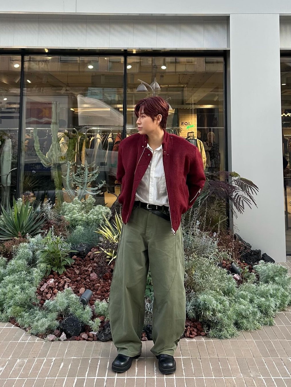 Haleine Stud Biker Alpaca Blouson Burgundy, Haleine Stud Biker Alpaca Blouson Black 착용 스타일