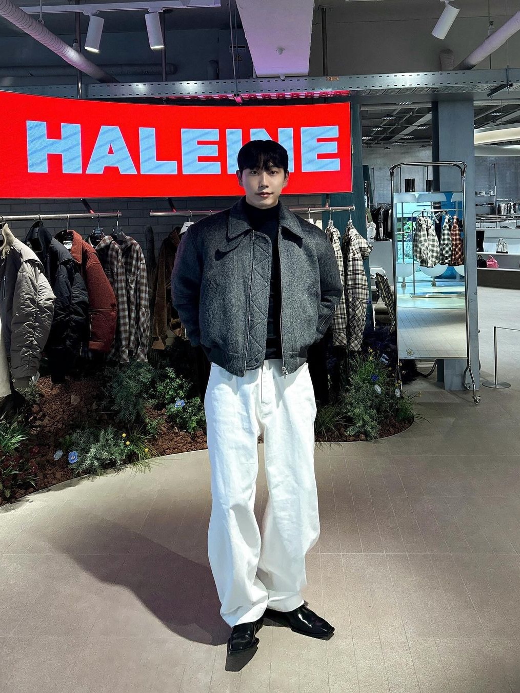 Haleine 3D Alpaca Blouson Grey 착용 스타일