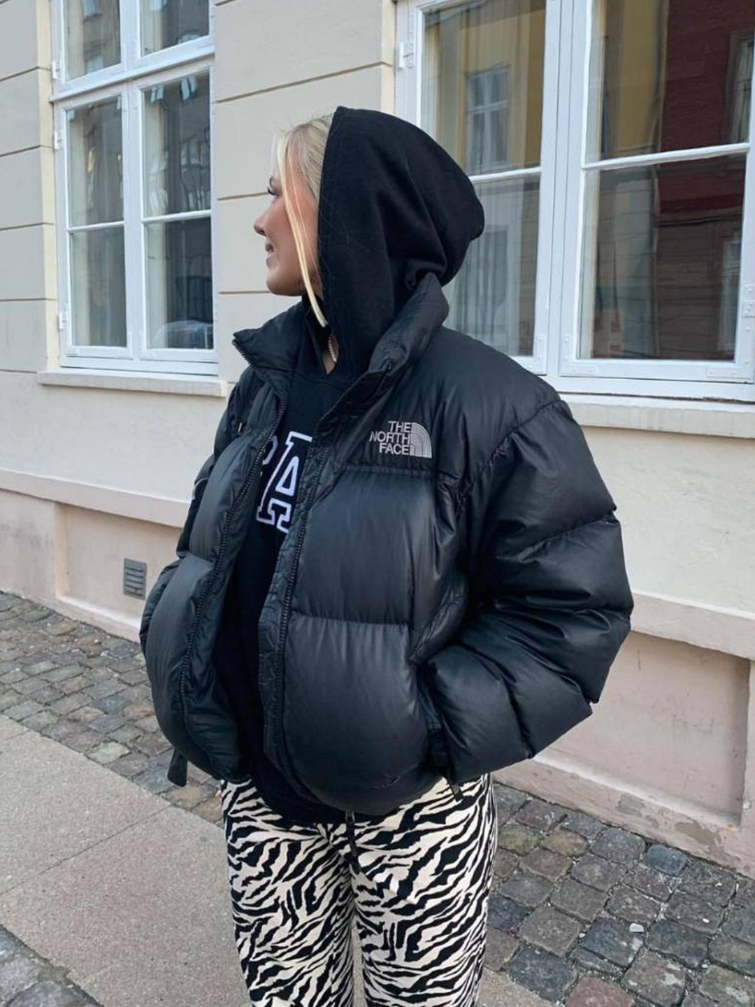 (W) The North Face White Label Novelty Nuptse Down Jacket Cocoa Brown, (W) The North Face White Label Novelty Nuptse Down Jacket Black 착용 스타일 - 3
