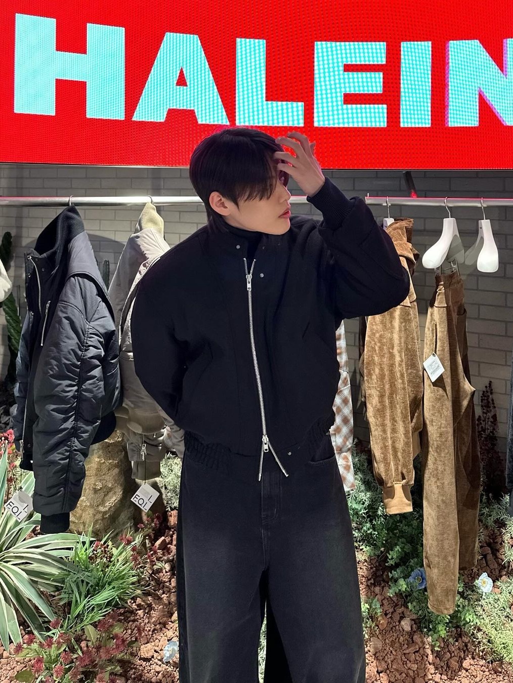 Haleine Biker Wool Blouson Black 착용 스타일