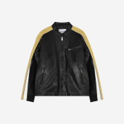 Porta Racer Padded Leather Jacket Black Beige