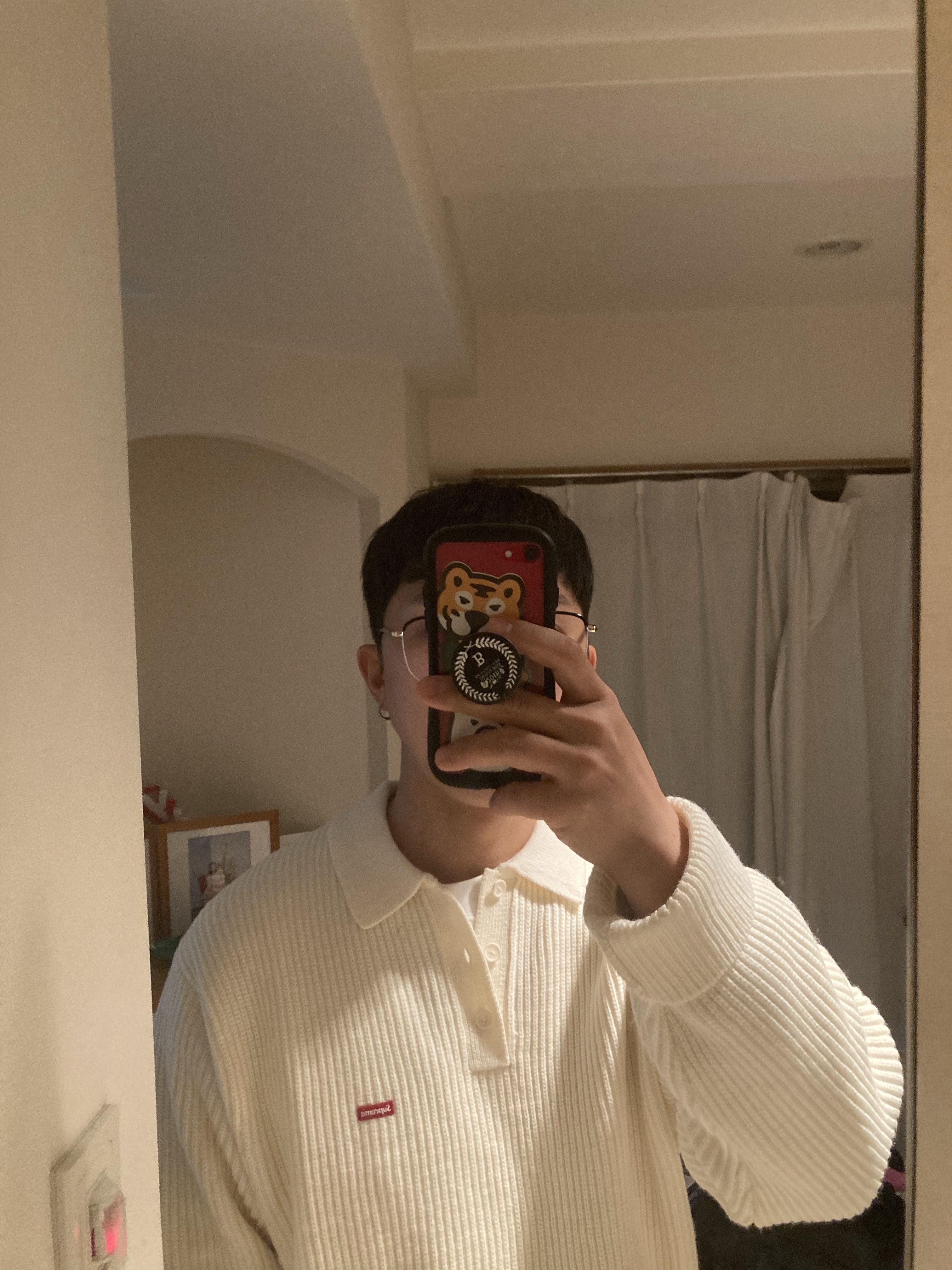 Supreme Small Box Polo Sweater Ivory - 23FW 착용 스타일 - 1