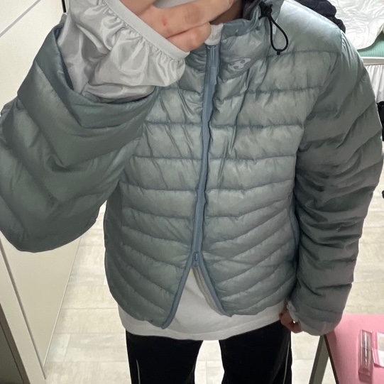 Sansan Gear Suffix Puffer Jacket Sky Blue - 23FW 착용 스타일