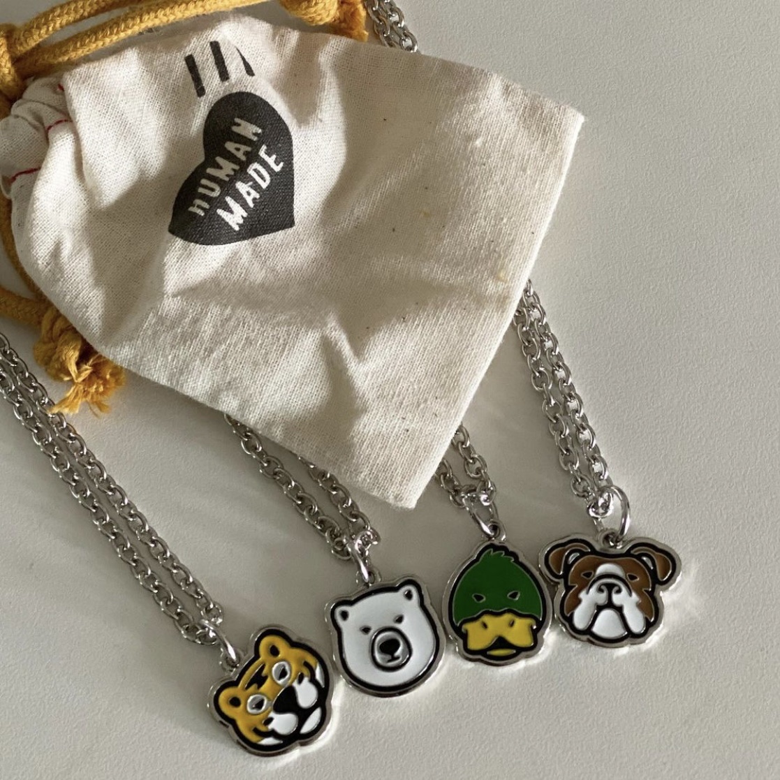 Human Made Animal Necklace Duck Green, Human Made Animal Necklace Bear White 착용 스타일