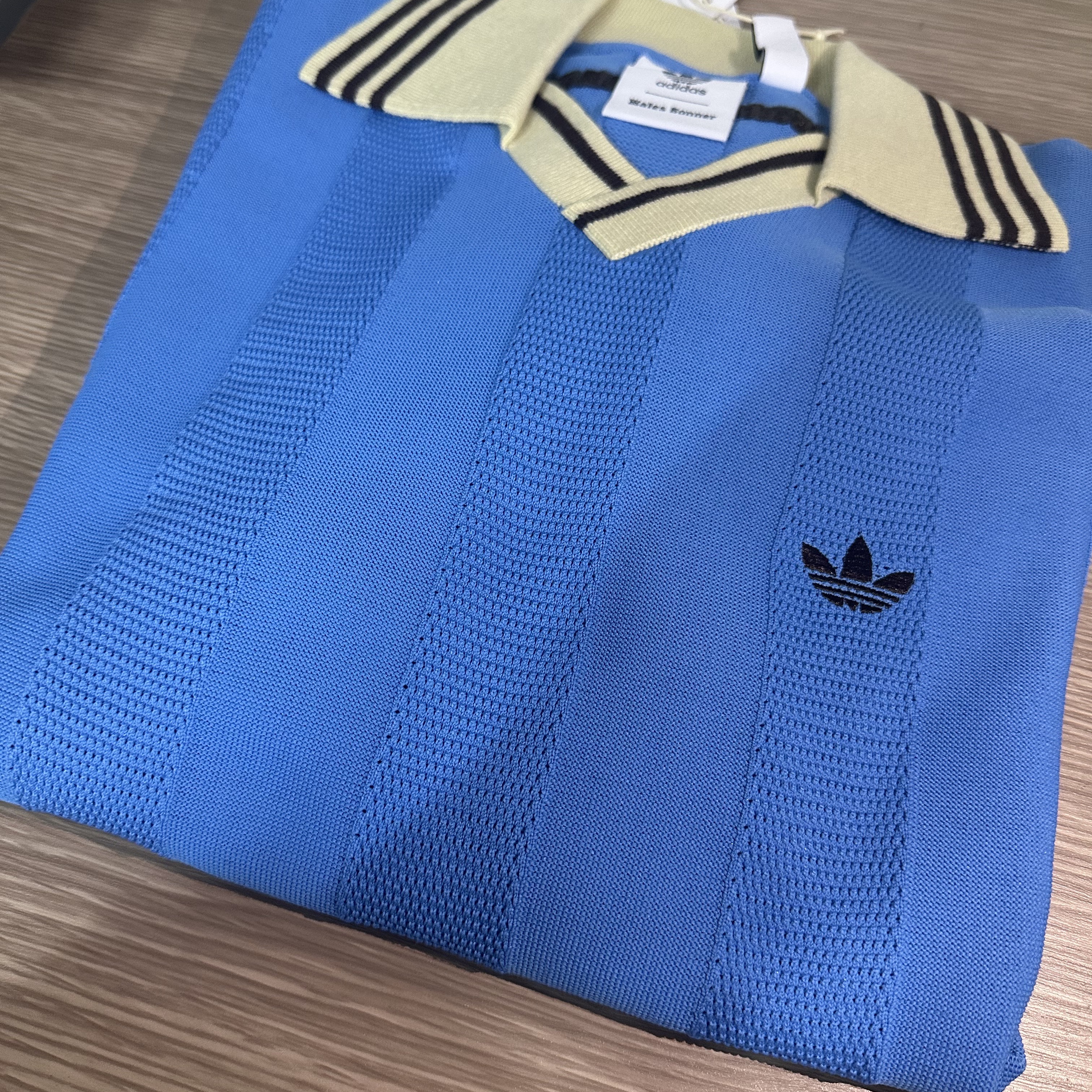Adidas x Wales Bonner Knit Long Sleeve Football T-Shirt Lucky Blue - US Sizing, Adidas x Wales Bonner Knit Long Sleeve Football T-Shirt Lucky Blue - KR Sizing 착용 스타일