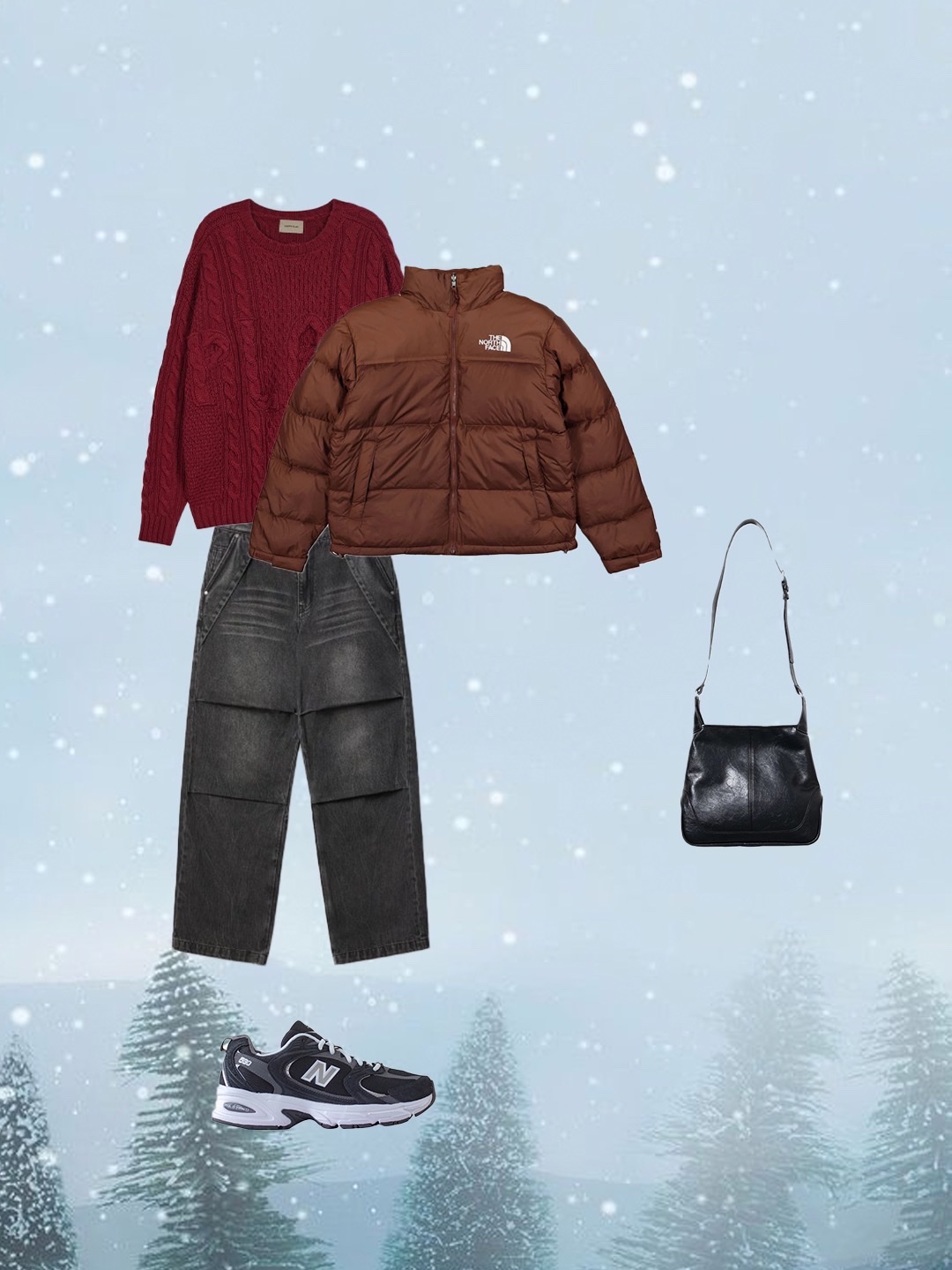 The North Face 1996 Retro Nuptse Jacket Dark Oak, New Balance 530 Classic Black 착용 스타일 - 2