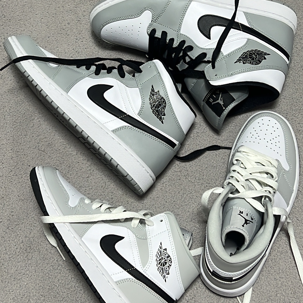 (W) Jordan 1 Mid Grey Fog, Jordan 1 Mid Light Smoke Grey 착용 스타일