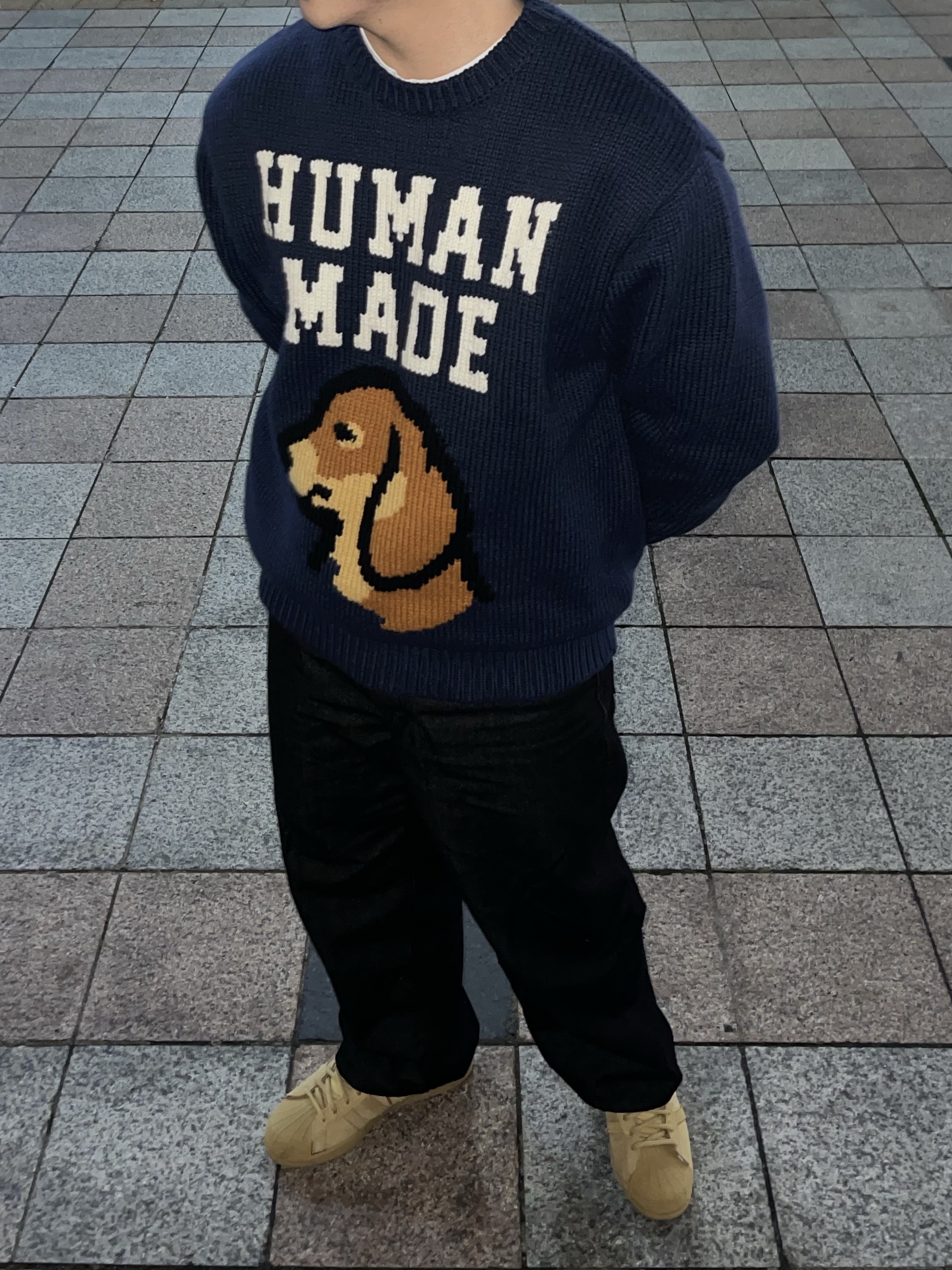 Human Made Dachs Knit Sweater Navy 착용 스타일 - 2
