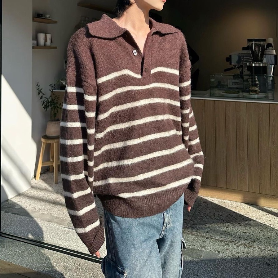 Millo Archive New Thomas Mohair Knit Brown, Millo Archive New Thomas Mohair Knit Navy 착용 스타일 - 1