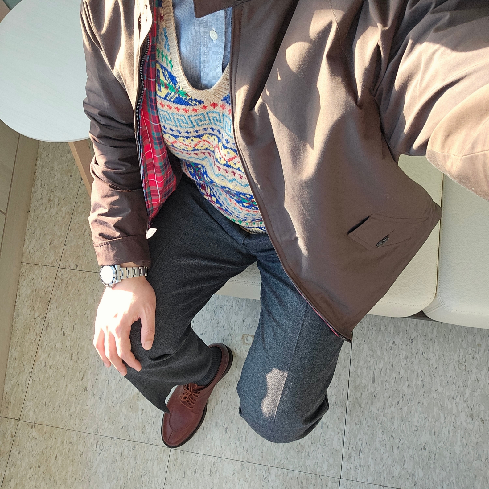 Paraboot Avignon Griff Lisse Marron, Baracuta G9 Regular fit Harrington Jacket Tan 착용 스타일 - 5