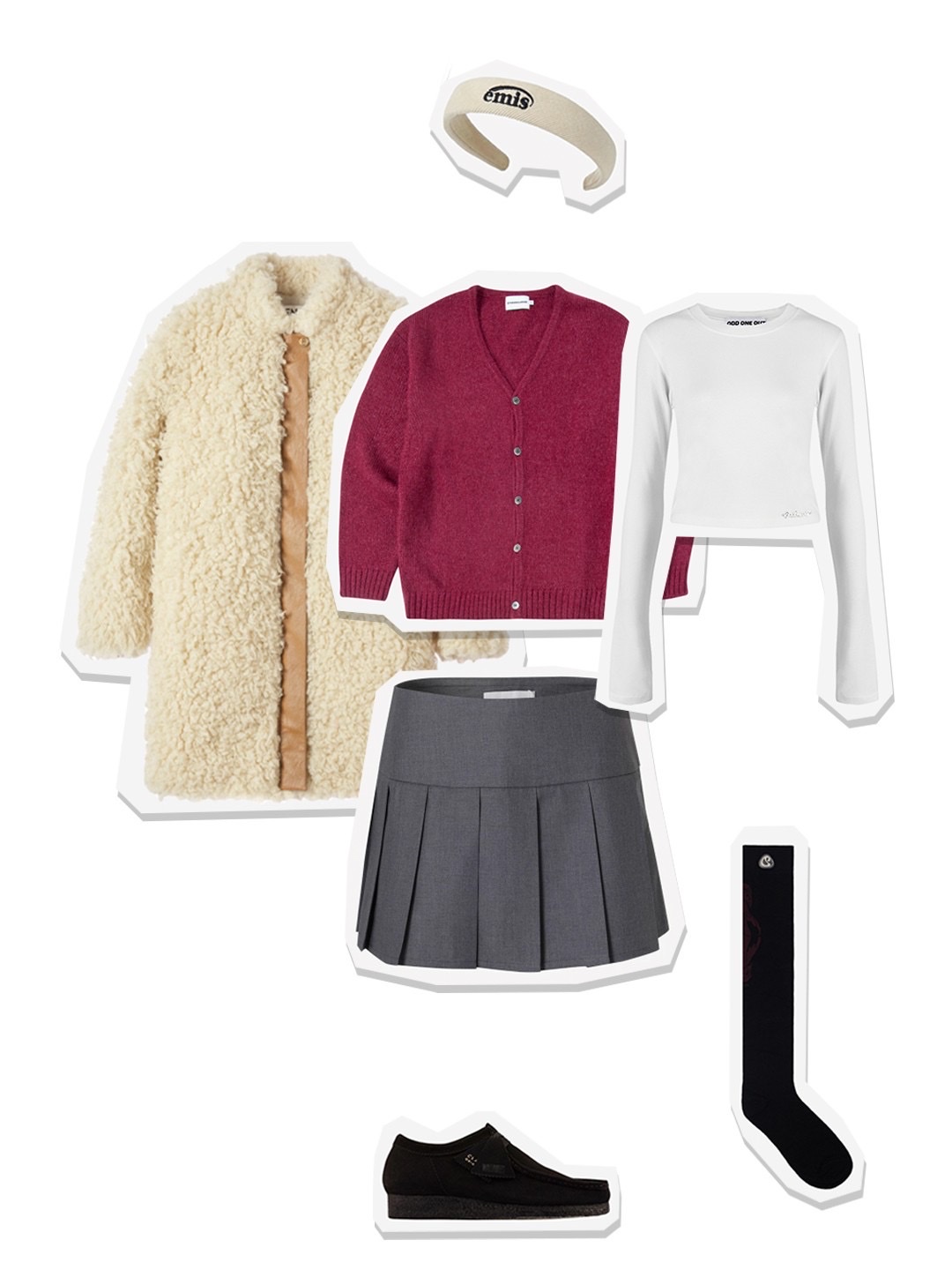 Thevinylhouse Mohair Cardigan Burgundy, Clarks Wallabee Black Suede 착용 스타일 - 1