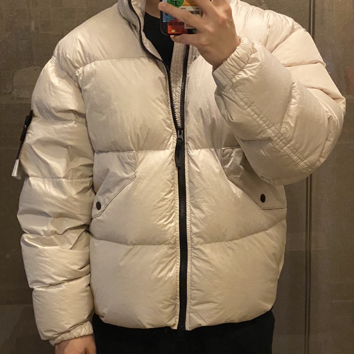 Stone Island 40623 Garment Dyed Crinkle Reps Recycled Nylon Down Jacket Plaster - 23FW 착용 스타일 - 1