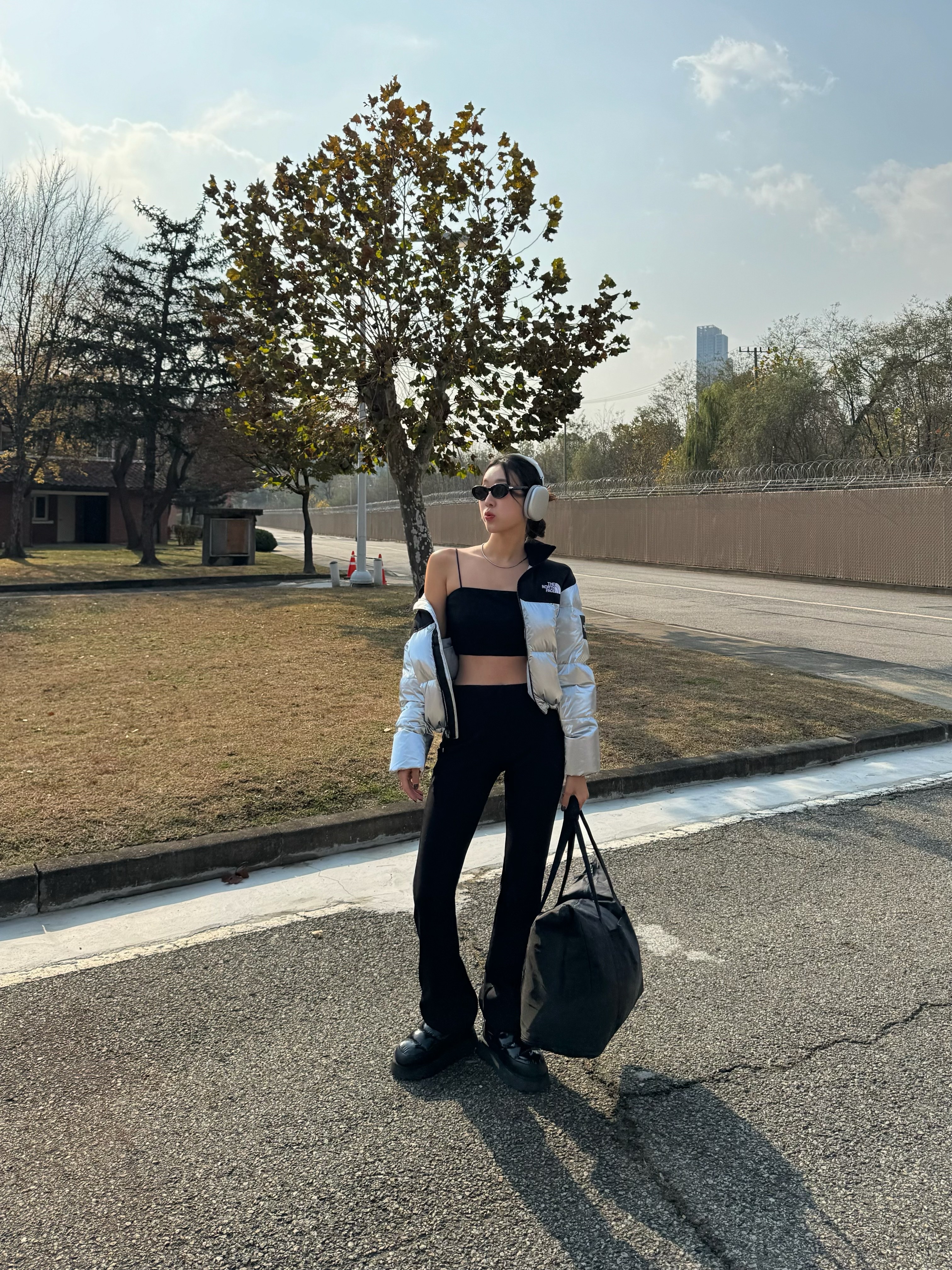 (W) The North Face White Label Novelty Nuptse Down Jacket Silver, Apple AirPods Max Lightning Silver (Korean Ver.) 착용 스타일 - 3