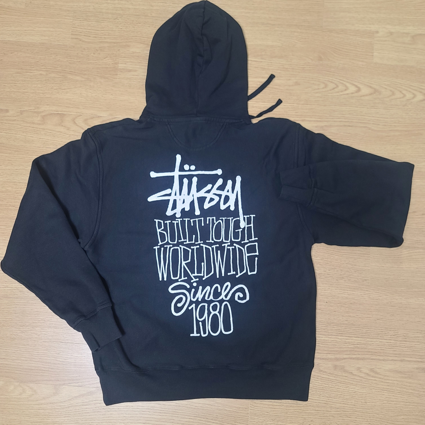 Stussy Built Tough Hoodie Pigment Dyed Black, Stussy Workgear Spray Cuff Beanie Navy 착용 스타일 - 2