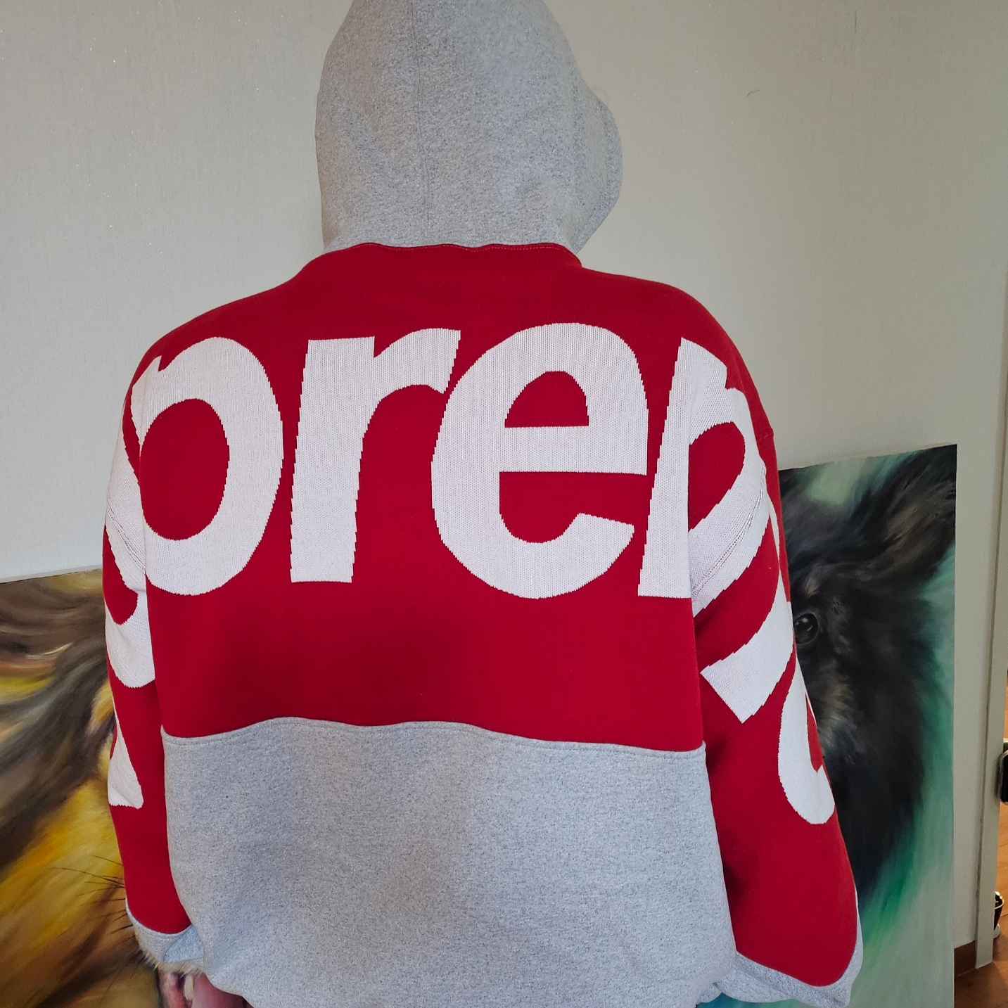 Supreme Big Logo Jacquard Hooded Sweatshirt Heather Grey - 23FW 착용 스타일 - 1