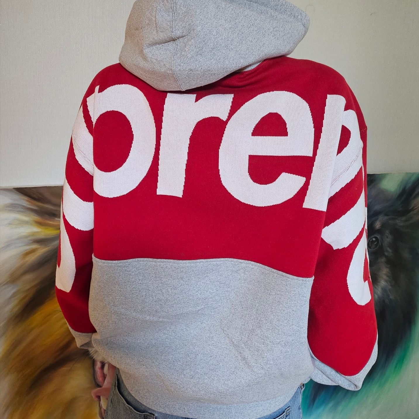 Supreme Big Logo Jacquard Hooded Sweatshirt Heather Grey - 23FW 착용 스타일 - 2