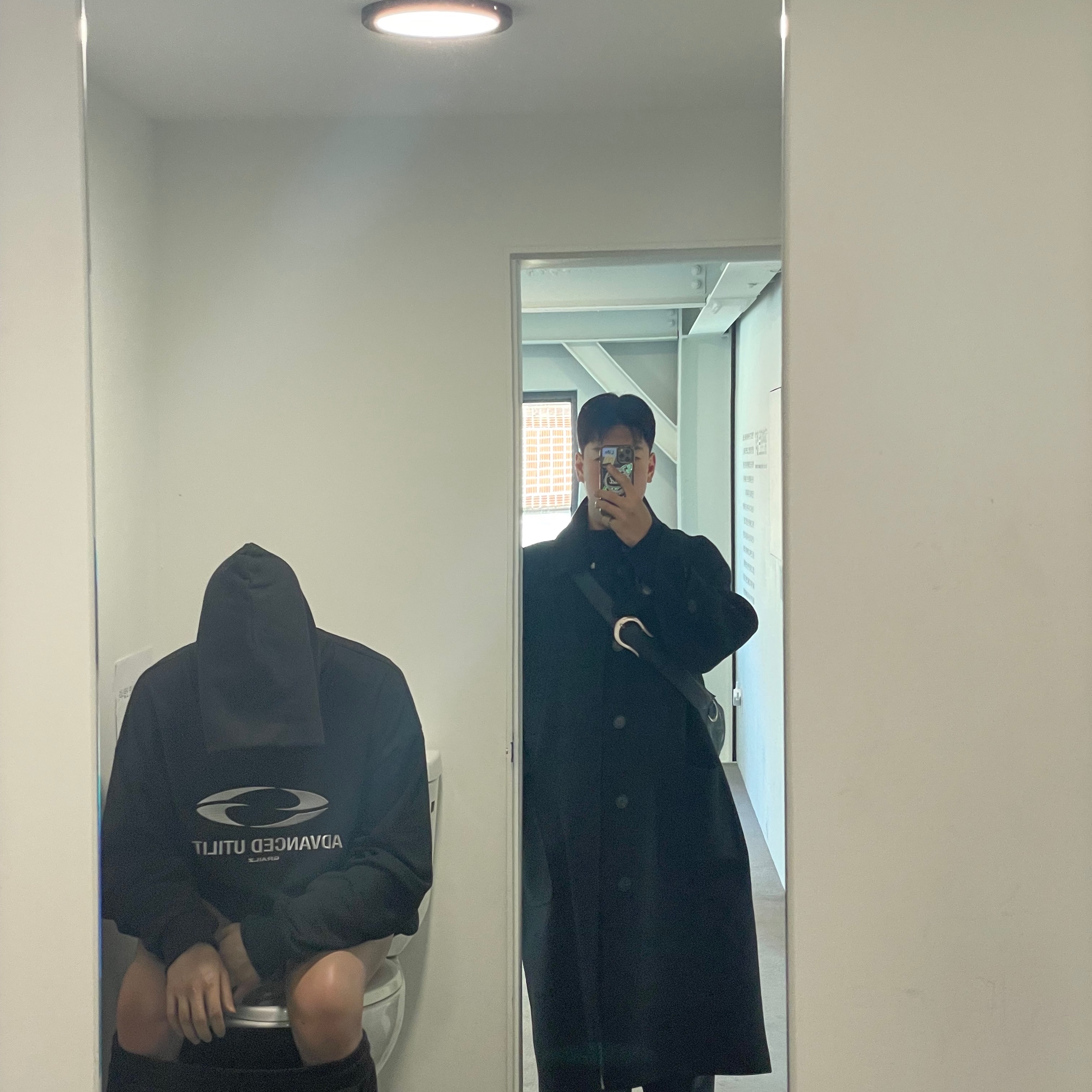 Undermycar Legion.02 Balmacaan Oversized Wool Coat Black 착용 스타일