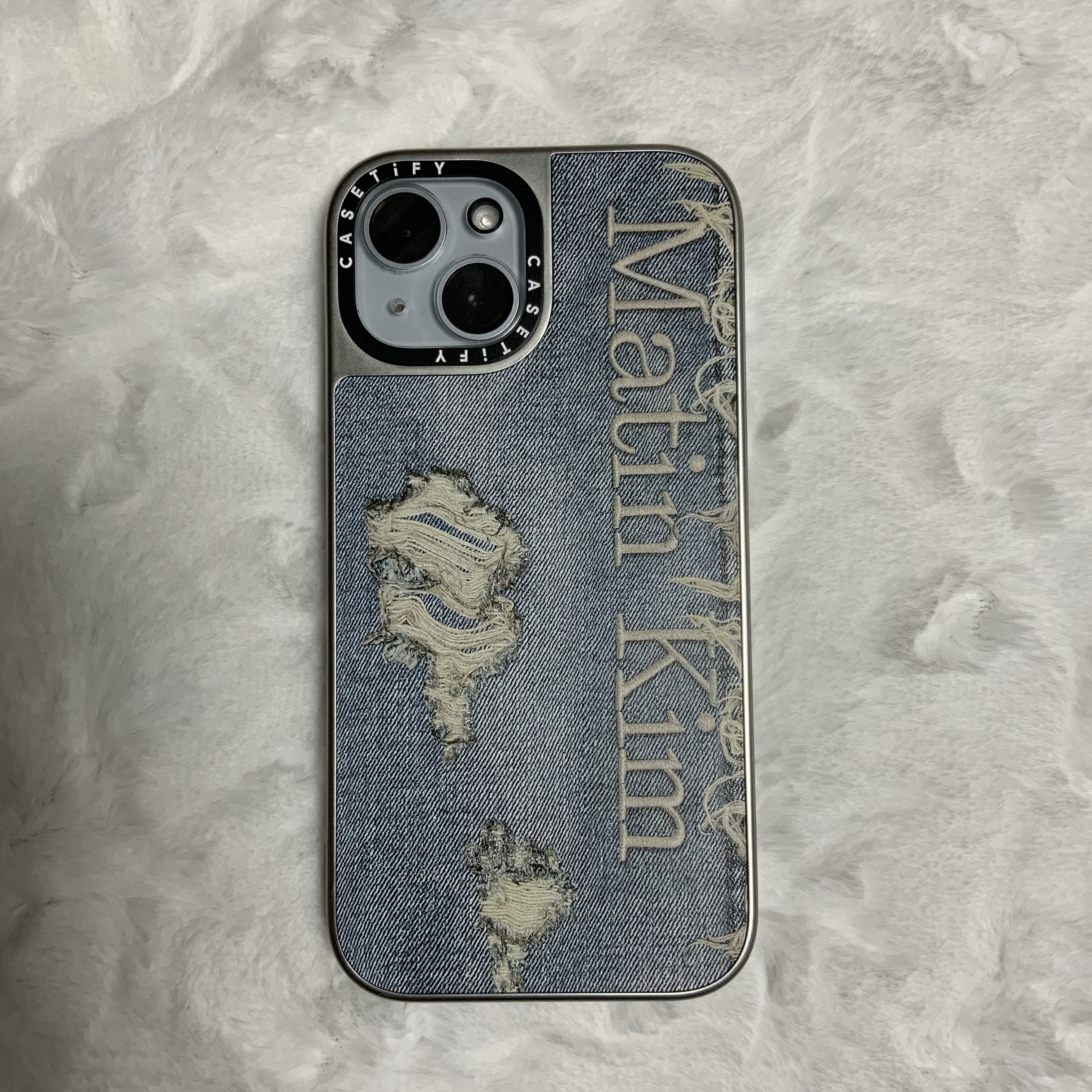 Casetify x Matin Kim iPhone Destroyed Denim Magsafe Mirror Case Silver, Apple iPhone 15 256GB Blue (Korean Ver.) 착용 스타일