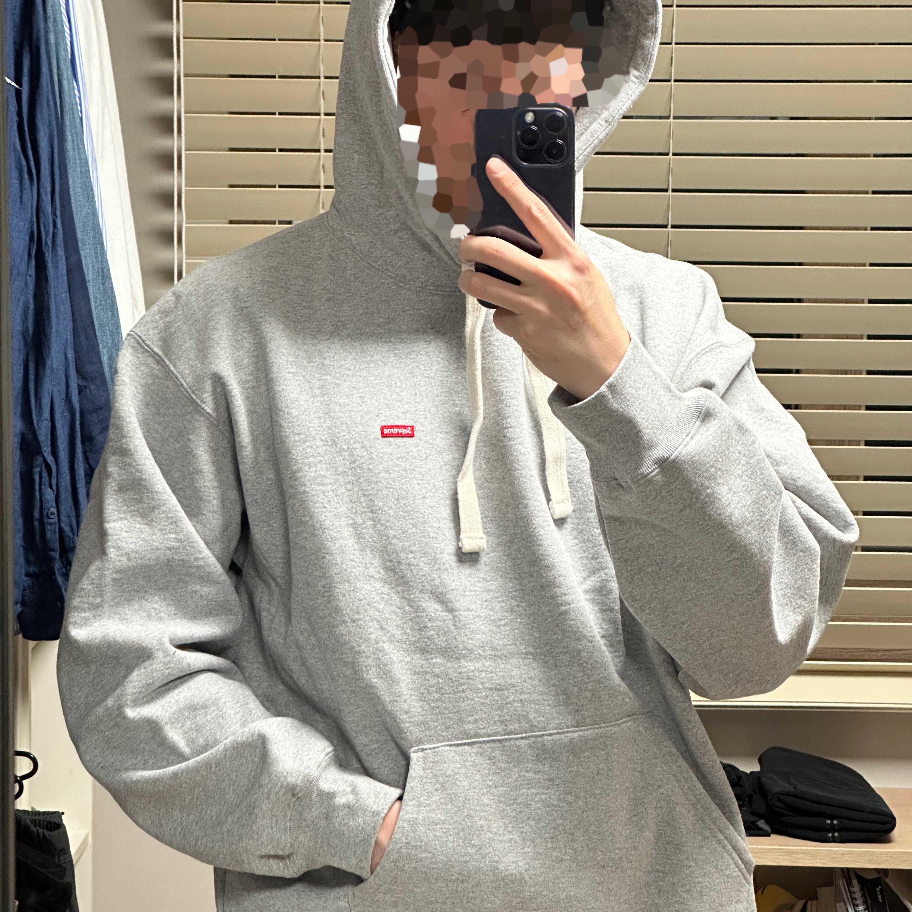 Supreme Small Box Drawcord Hooded Sweatshirt Heather Grey - 23FW 착용 스타일 - 2