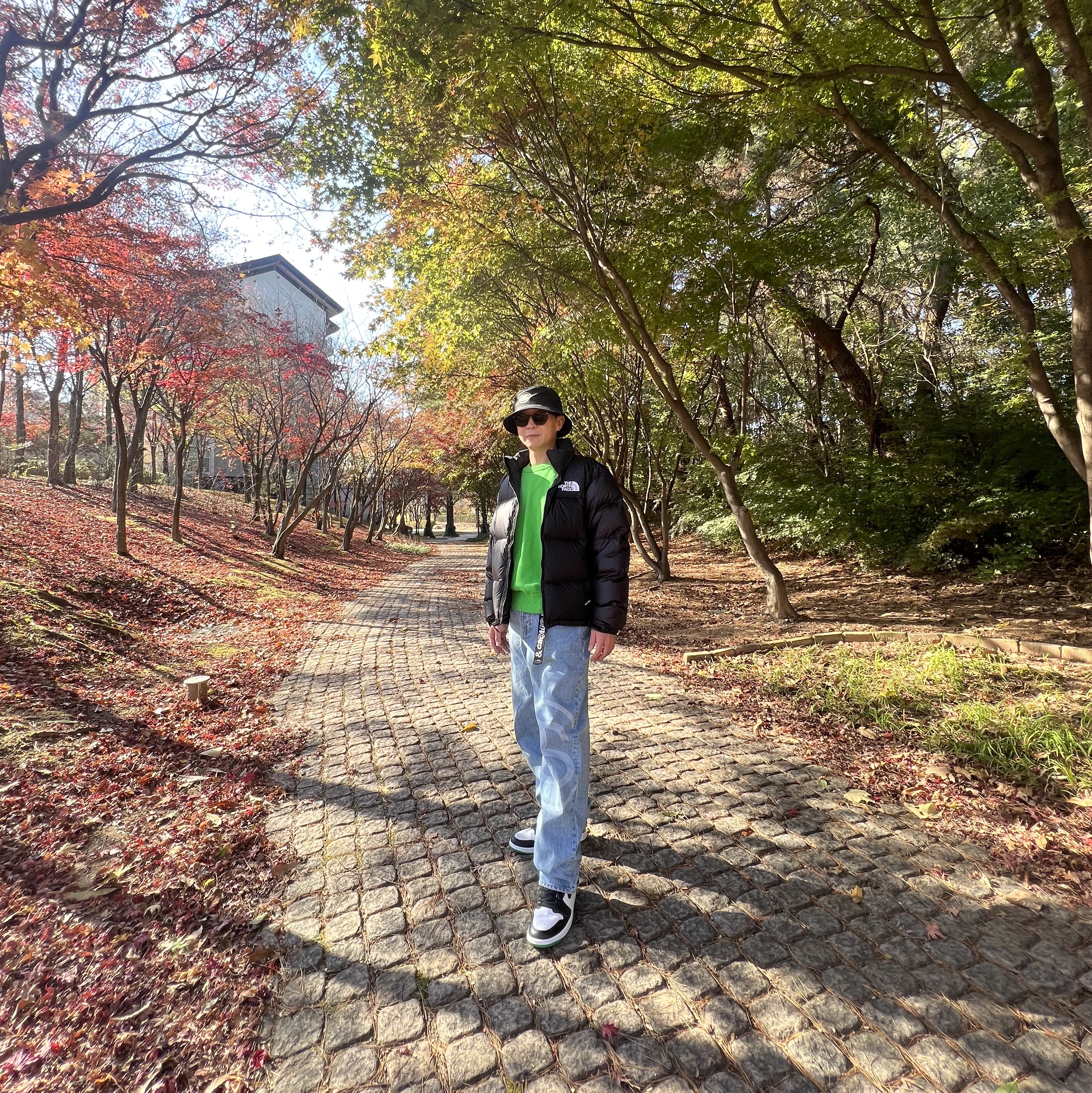 The North Face 1996 Eco Nuptse Jacket Black, Jordan 1 Retro High OG Black and Lucky Green 착용 스타일 - 1