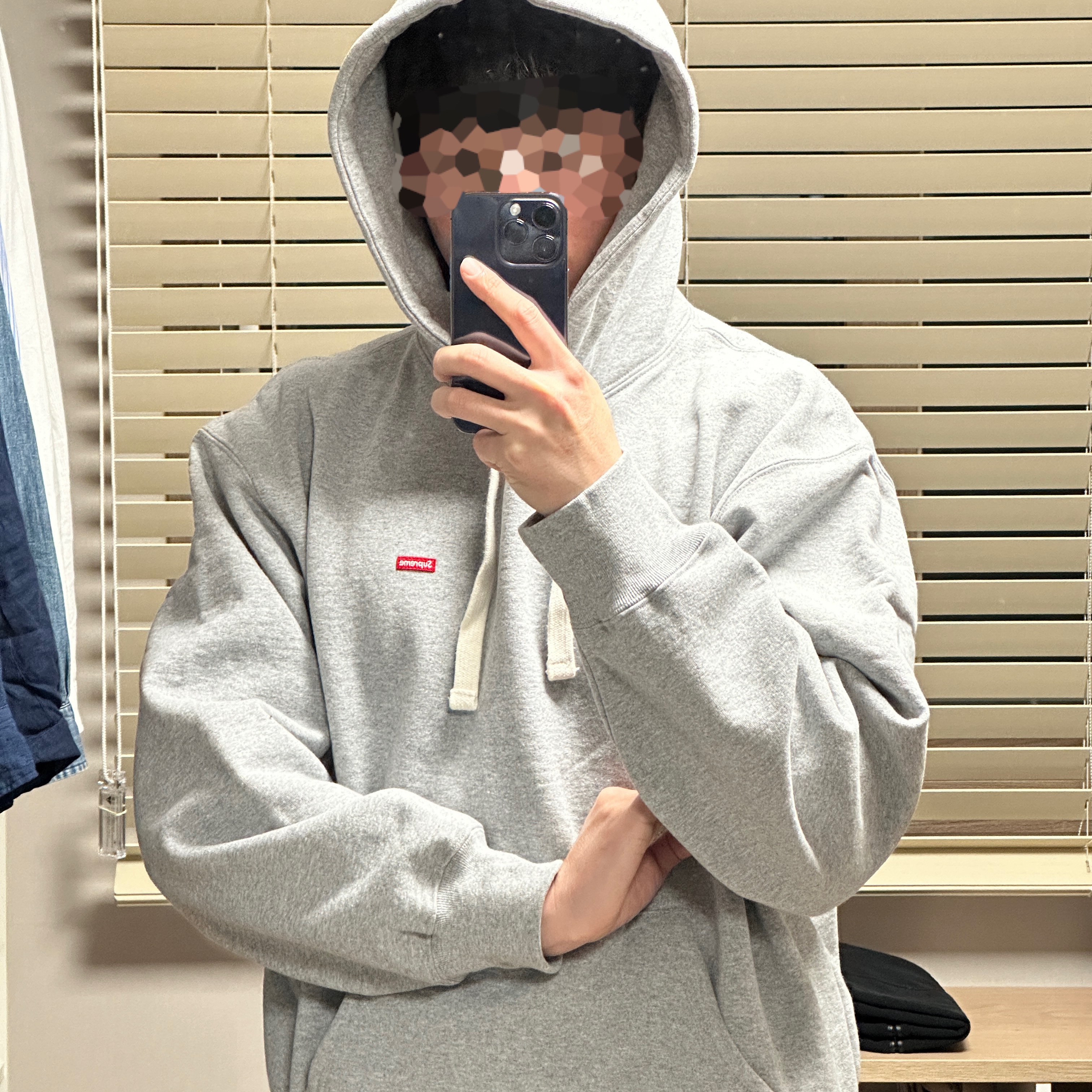 Supreme Small Box Drawcord Hooded Sweatshirt Heather Grey - 23FW 착용 스타일 - 1