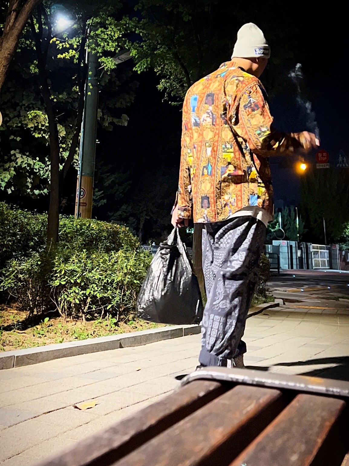 Supreme Mark Leckey Hardcore Printed Corduroy Shirt Multicolor - 23FW, Nike x Matthew M Williams NRG Socks Desert Ore Black 착용 스타일 - 2