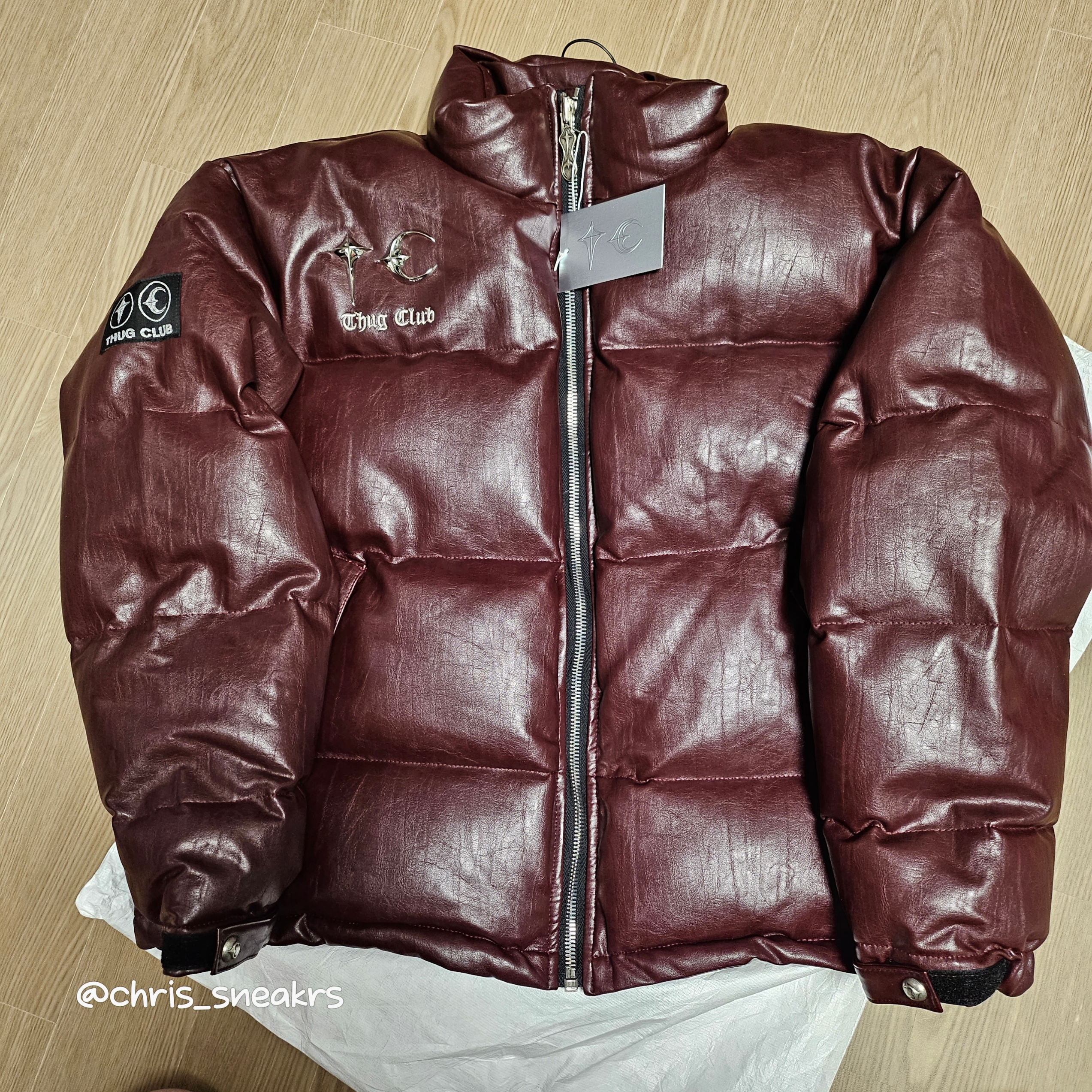 Thug Club Leather Puffer Jacket Purple 착용 스타일 - 1