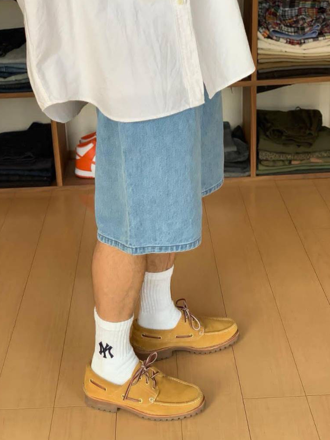 Timberland x Aime Leon Dore 3-Eye Lug Medium Brown - Medium, Timberland x Aime Leon Dore Boat Shoes Green - Medium 착용 스타일 - 6