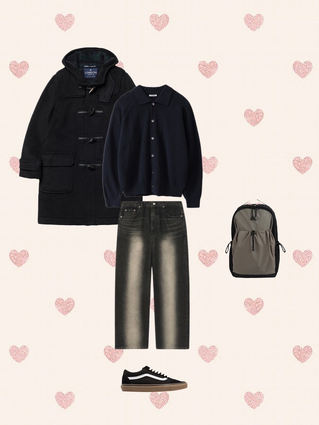 London Tradition Mens Erica Duffle Coat Black BW 5, Vans Old Skool Black Gum 착용 스타일 - 2