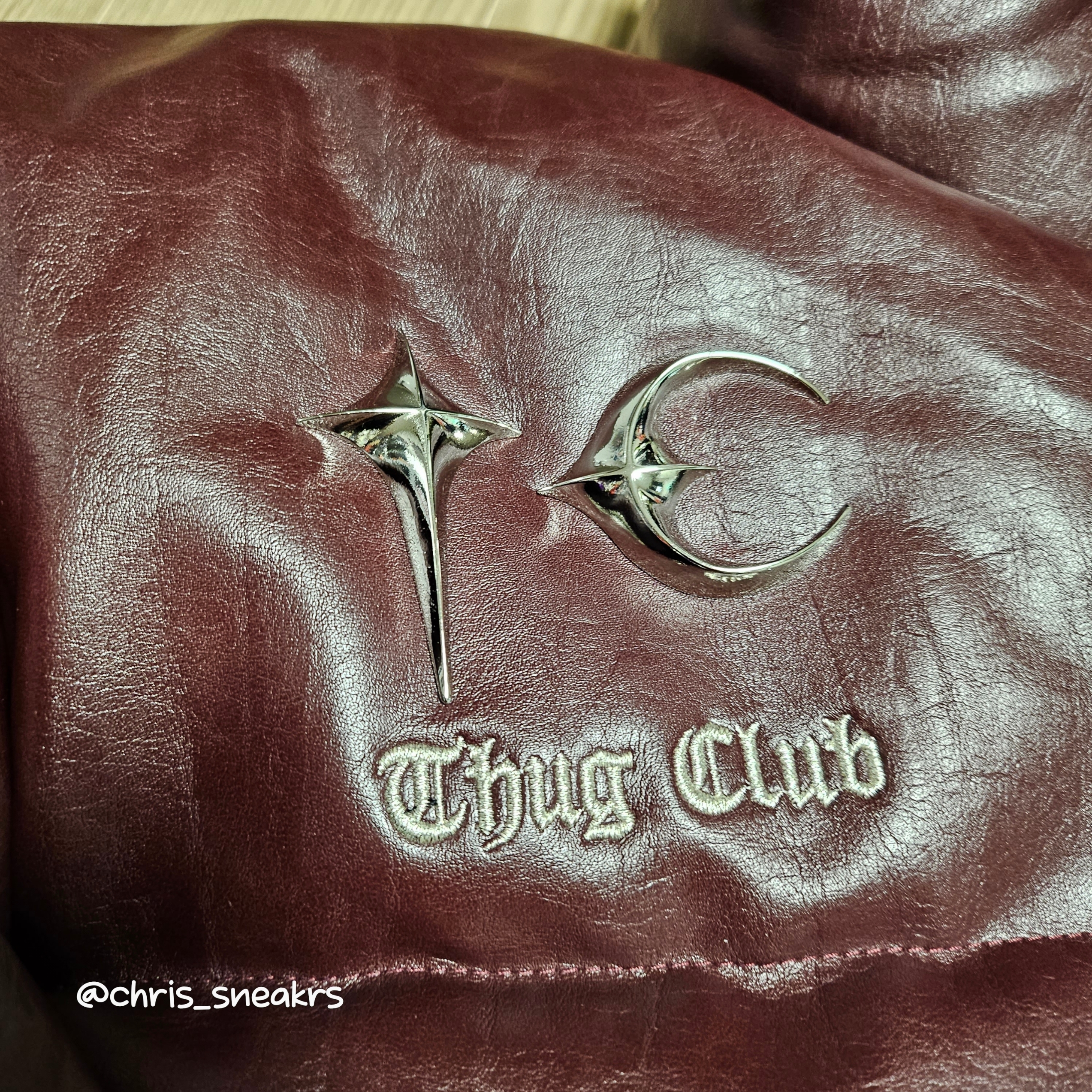 Thug Club Leather Puffer Jacket Purple 착용 스타일 - 2