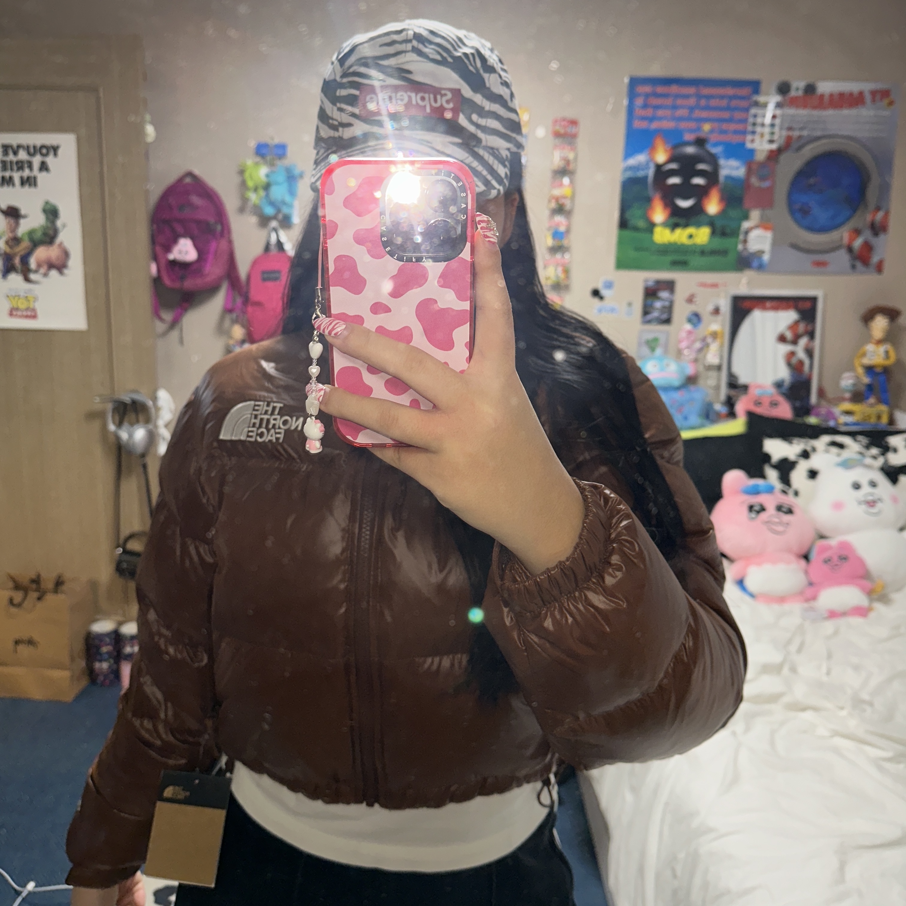 (W) The North Face Nuptse Short Jacket Dark Oak, Supreme Washed Chino Twill Camp Cap Zebra - 22FW 착용 스타일