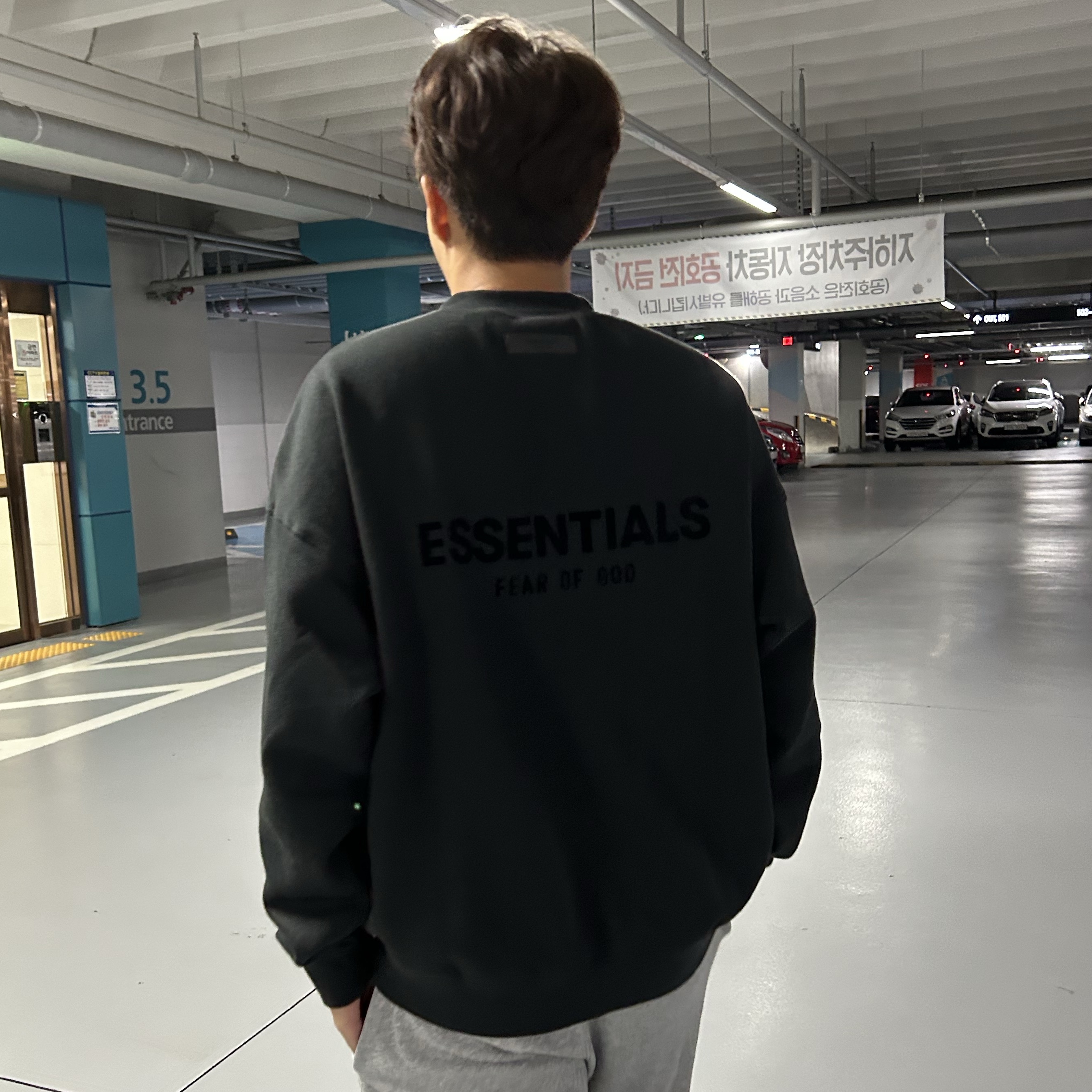 Essentials The Core Collection Crewneck Sweatshirt Stretch Limo 착용 스타일