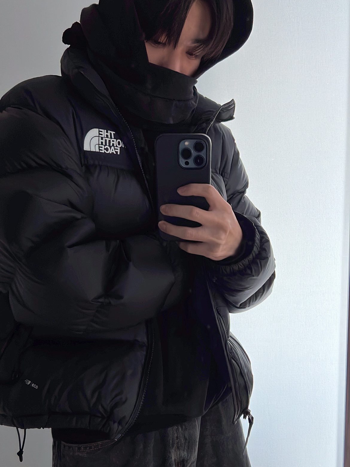 The North Face 1996 Retro Nuptse Jacket Black 착용 스타일
