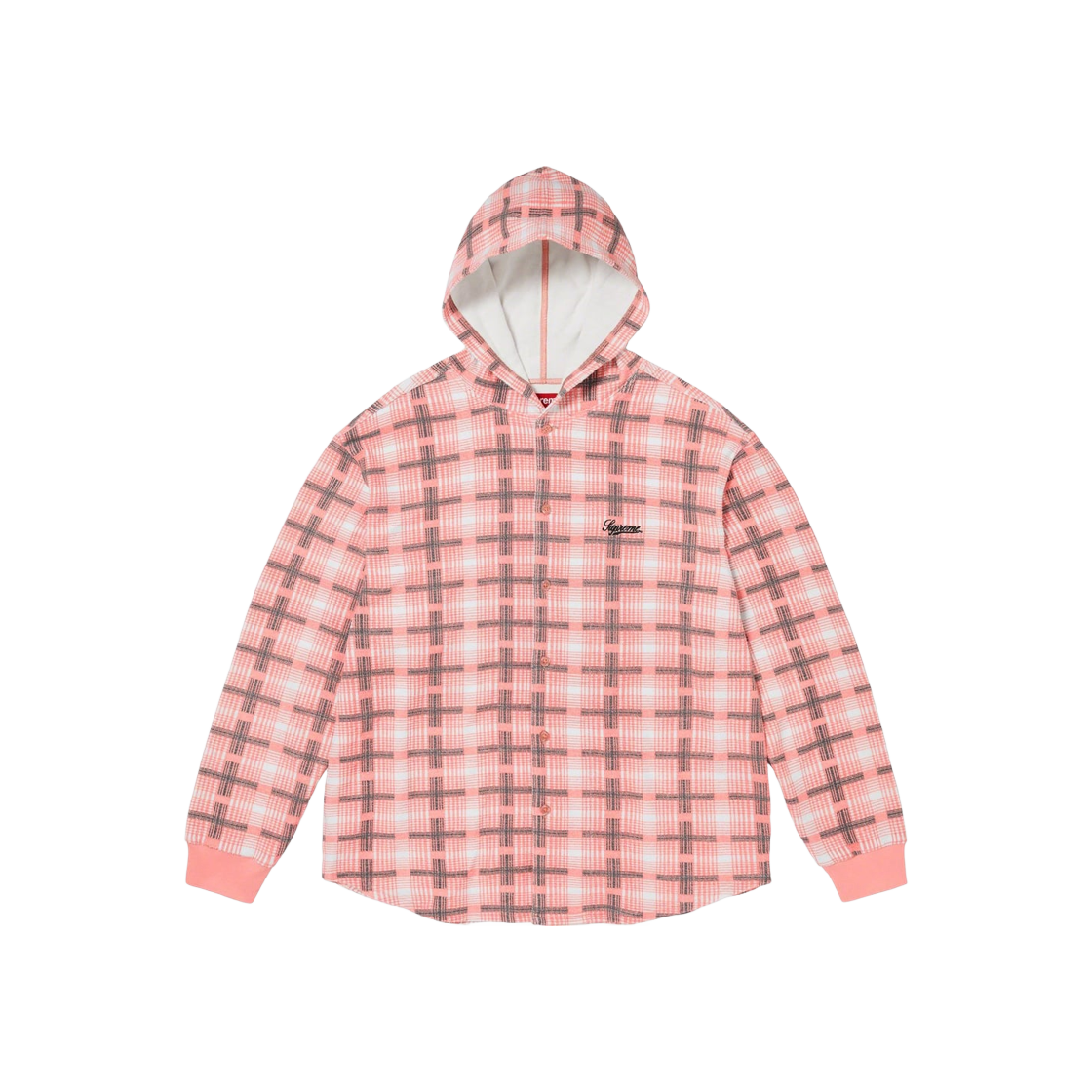 Supreme Hooded Plaid Knit Shirt Pink - 23FW 상세 이미지 1