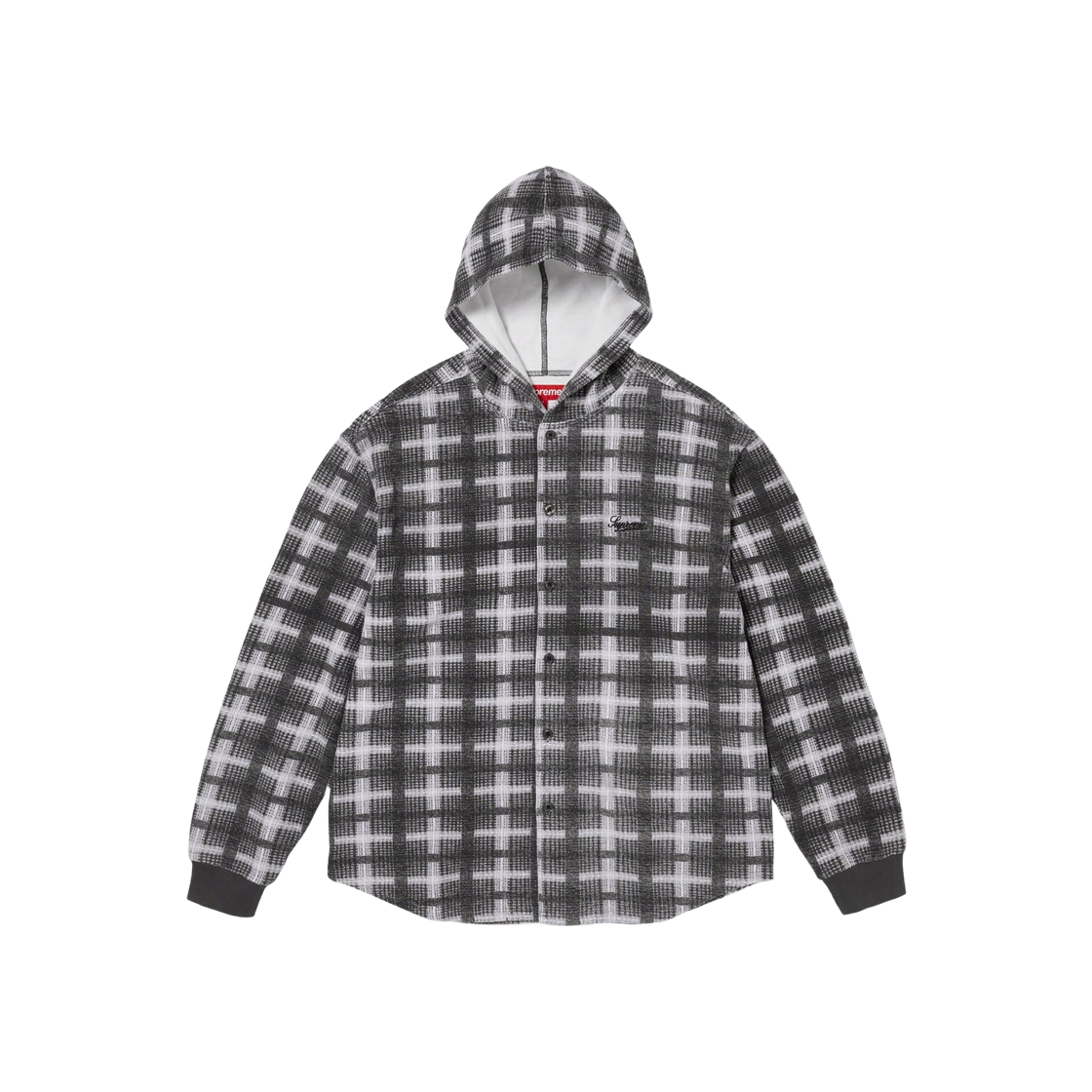 Supreme Hooded Plaid Knit Shirt Black - 23FW 상세 이미지 1