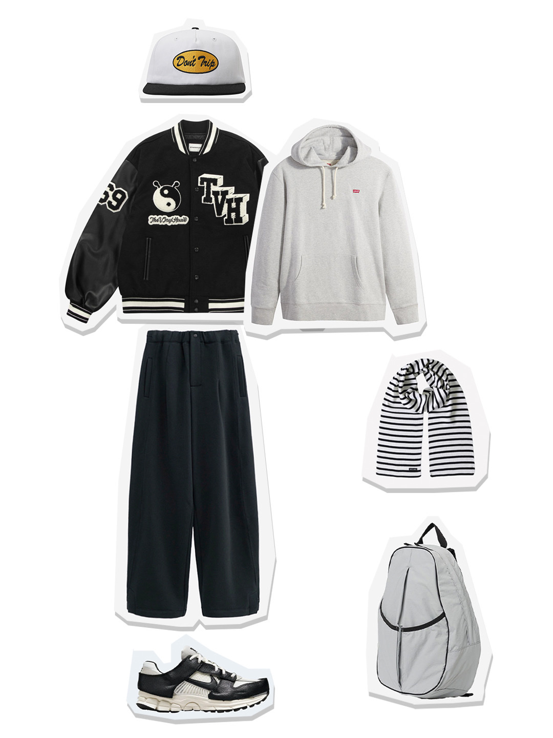 (W) Nike Zoom Vomero 5 Wolf Grey and Black, Free & Easy Oval Two Tone Short Brim Snapback Hat Bone Black 착용 스타일 - 1