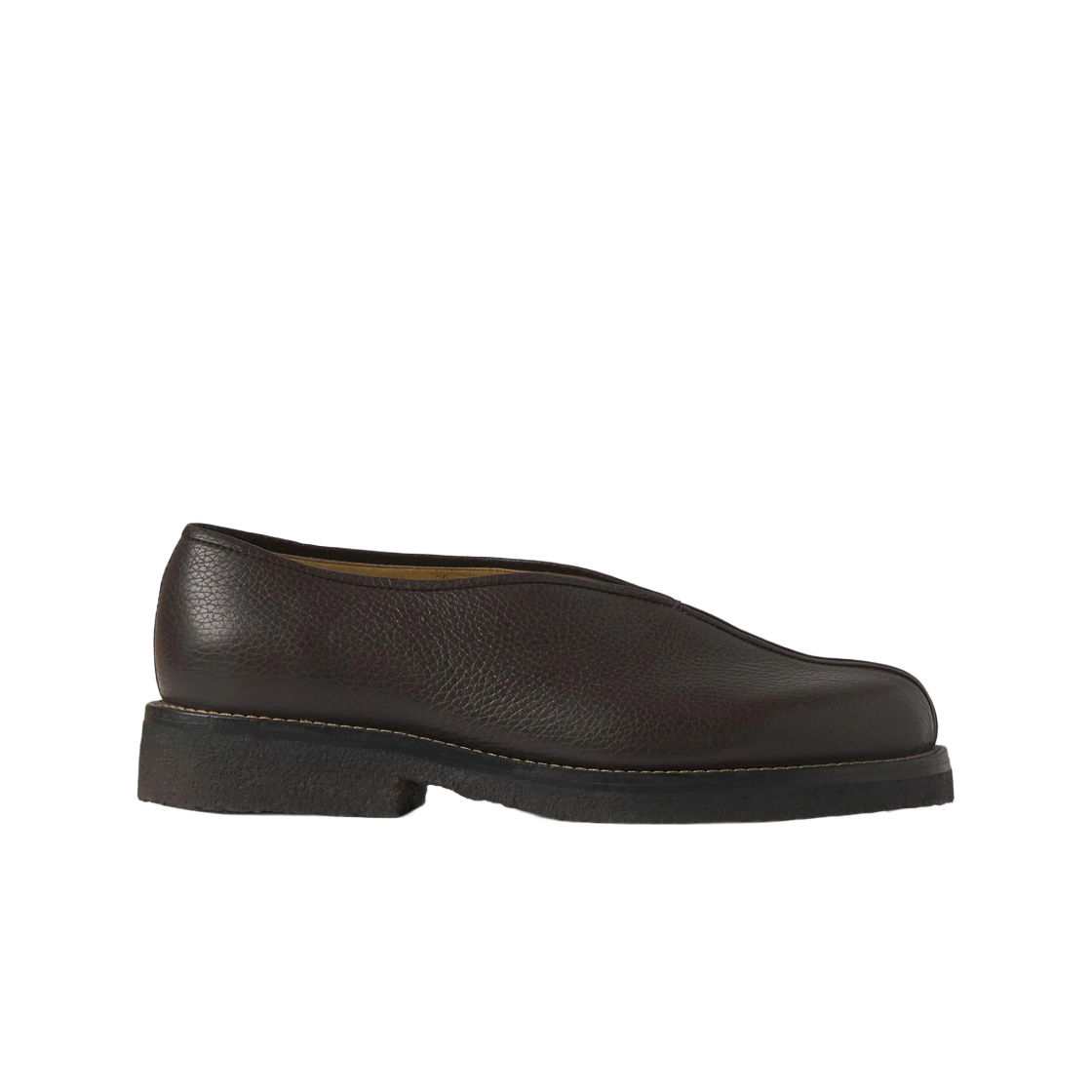 FO0068-LL205-449 (W) Lemaire Piped Crepe Slippers Grained Cow Leather Dark Brown